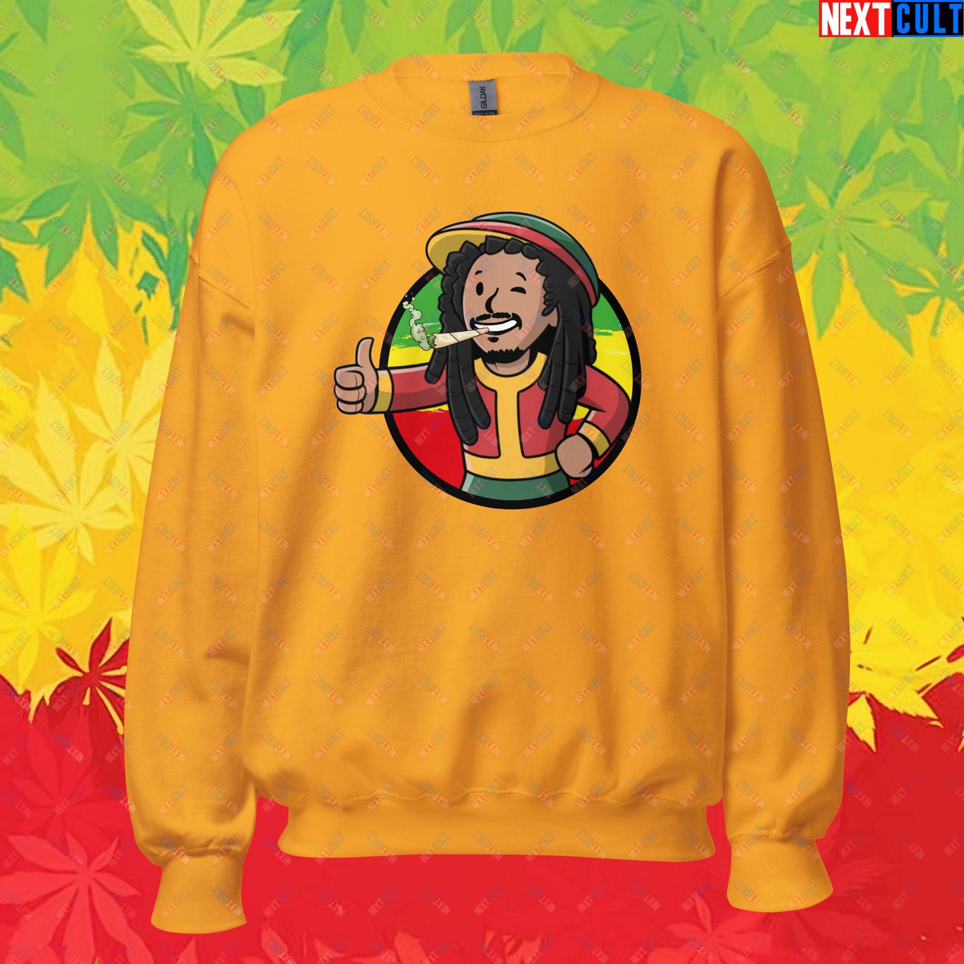 Rasta Boy Bob Marley Reggae Music Vault Boy Fallout Funny Meme Cartoon Mashup Unisex Sweatshirt Next Cult Brand