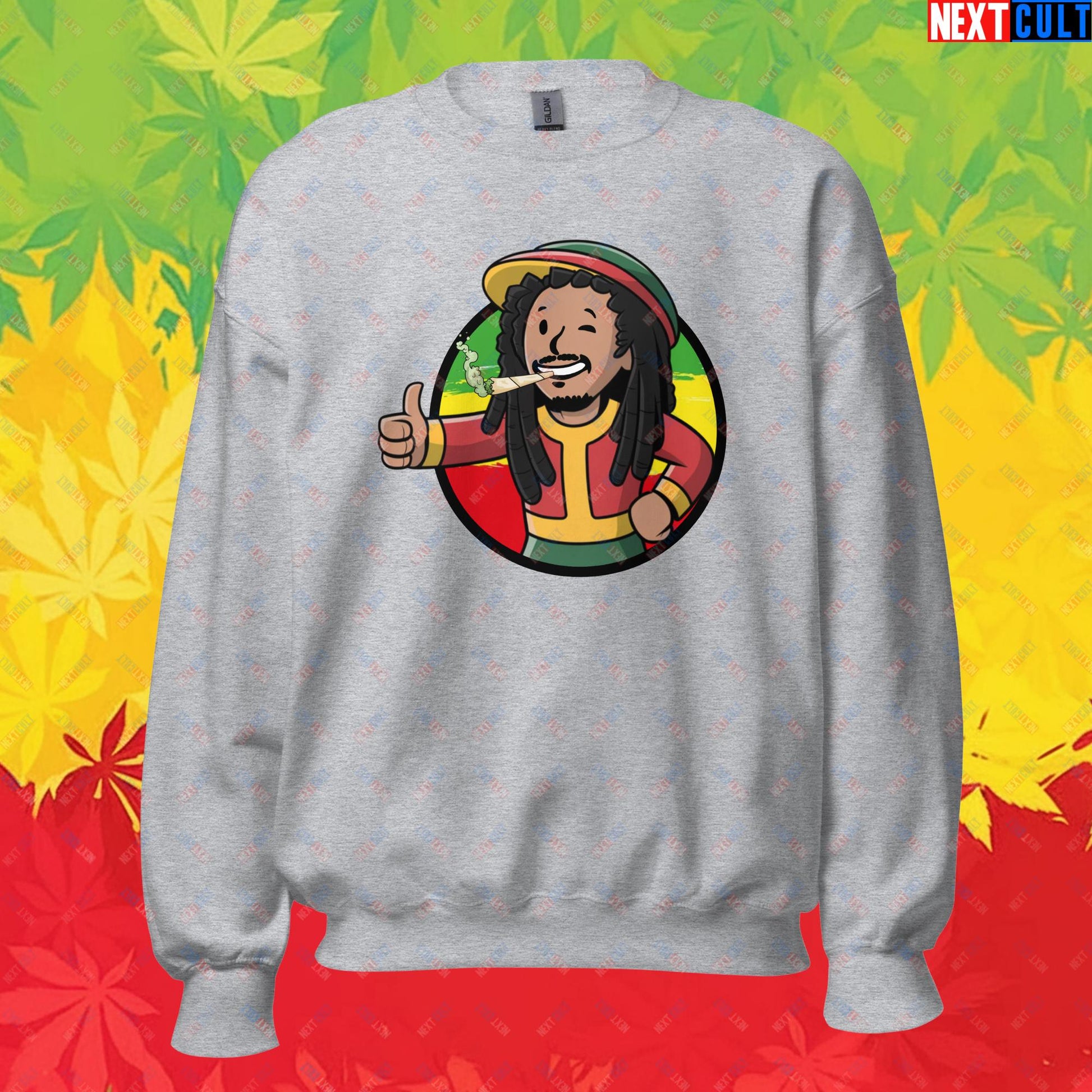 Rasta Boy Bob Marley Reggae Music Vault Boy Fallout Funny Meme Cartoon Mashup Unisex Sweatshirt Next Cult Brand