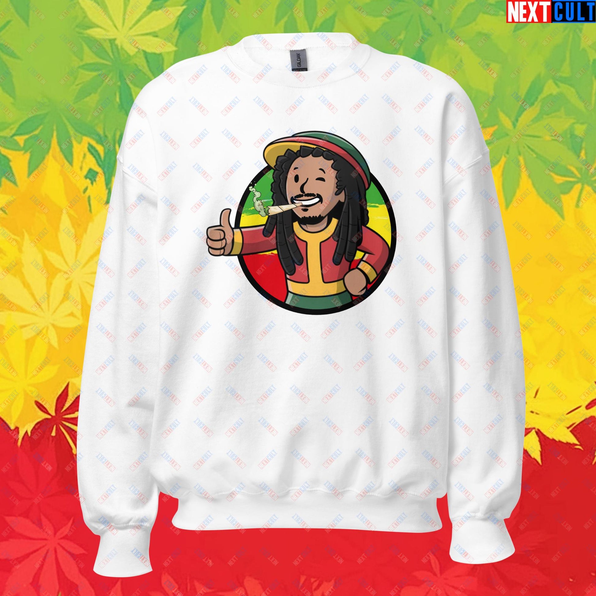 Rasta Boy Bob Marley Reggae Music Vault Boy Fallout Funny Meme Cartoon Mashup Unisex Sweatshirt Next Cult Brand