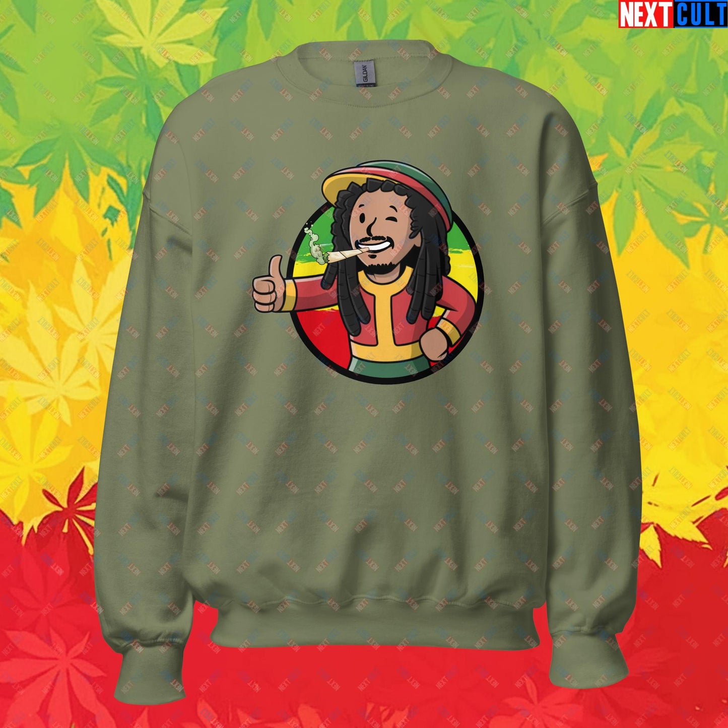 Rasta Boy Bob Marley Reggae Music Vault Boy Fallout Funny Meme Cartoon Mashup Unisex Sweatshirt Next Cult Brand