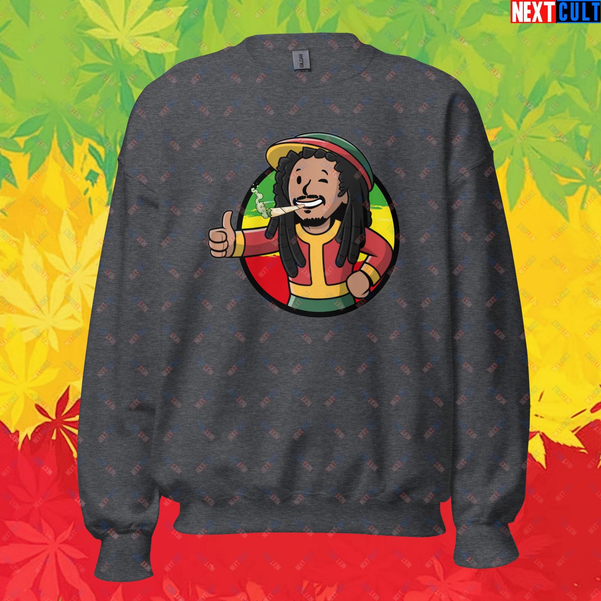 Rasta Boy Bob Marley Reggae Music Vault Boy Fallout Funny Meme Cartoon Mashup Unisex Sweatshirt Next Cult Brand