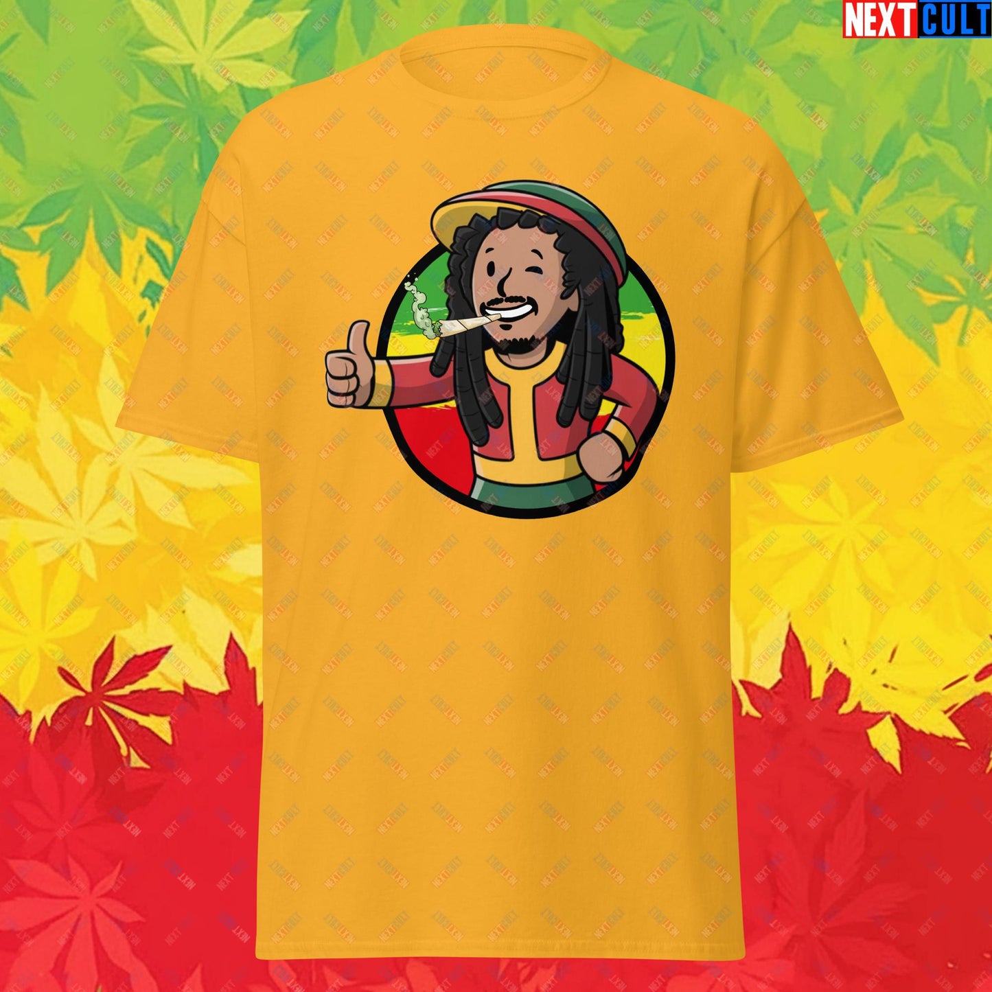 Rasta Boy Bob Marley Reggae Music Vault Boy Fallout Funny Meme Cartoon Mashup Unisex tee Next Cult Brand