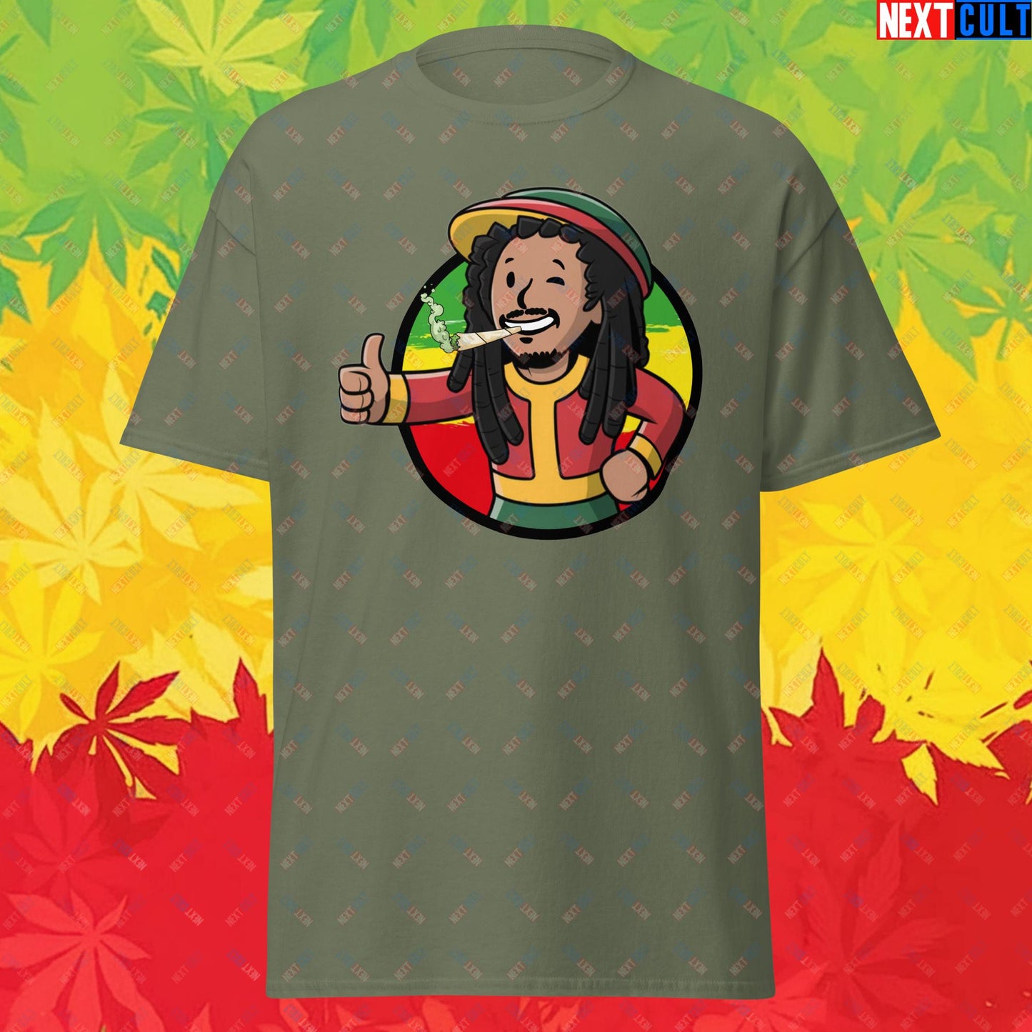 Rasta Boy Bob Marley Reggae Music Vault Boy Fallout Funny Meme Cartoon Mashup Unisex tee Next Cult Brand