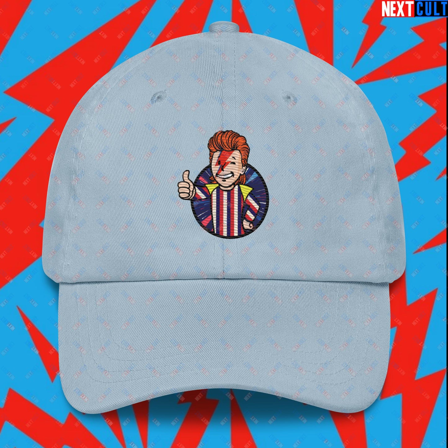 Rebel Boy David Bowie Music Vault Boy Fallout Funny Meme Cartoon Mashup Dad hat Light Blue Hats David Bowie Fallout Music Vault Boy Next Cult Brand