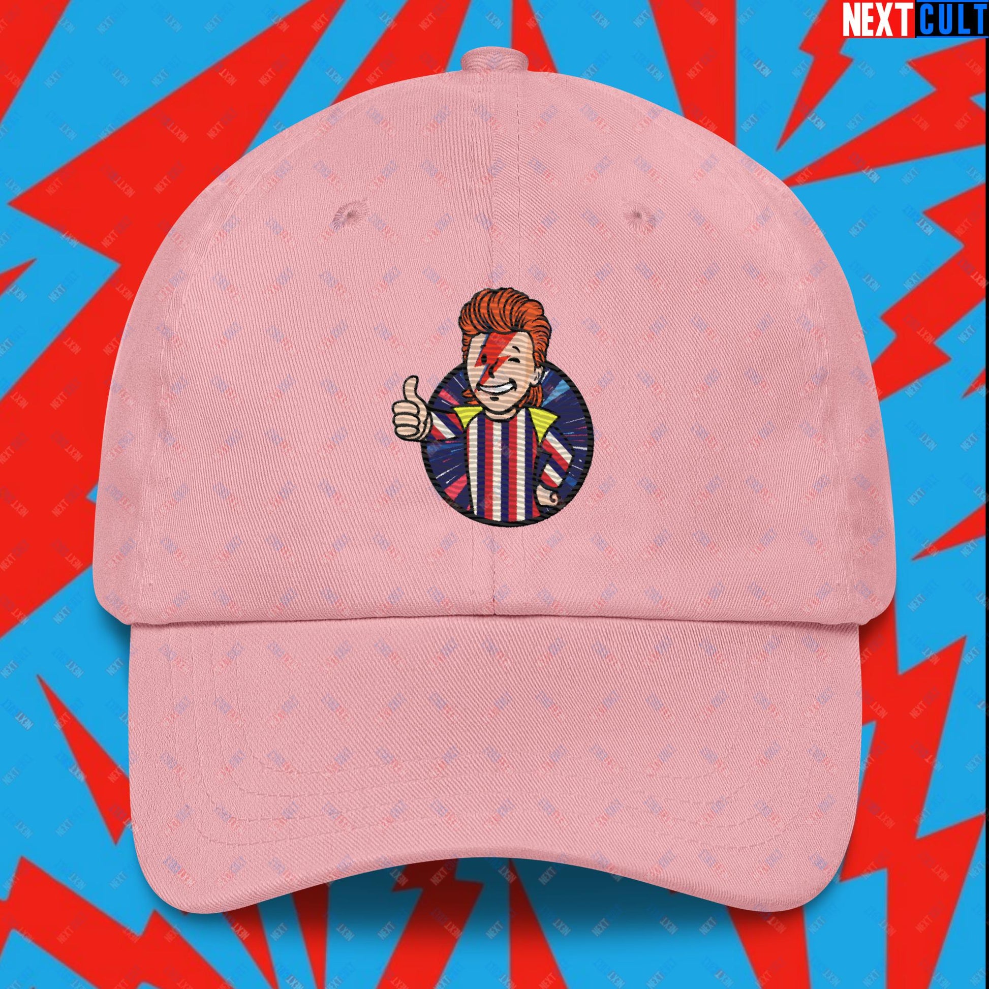 Rebel Boy David Bowie Music Vault Boy Fallout Funny Meme Cartoon Mashup Dad hat Pink Hats David Bowie Fallout Music Vault Boy Next Cult Brand