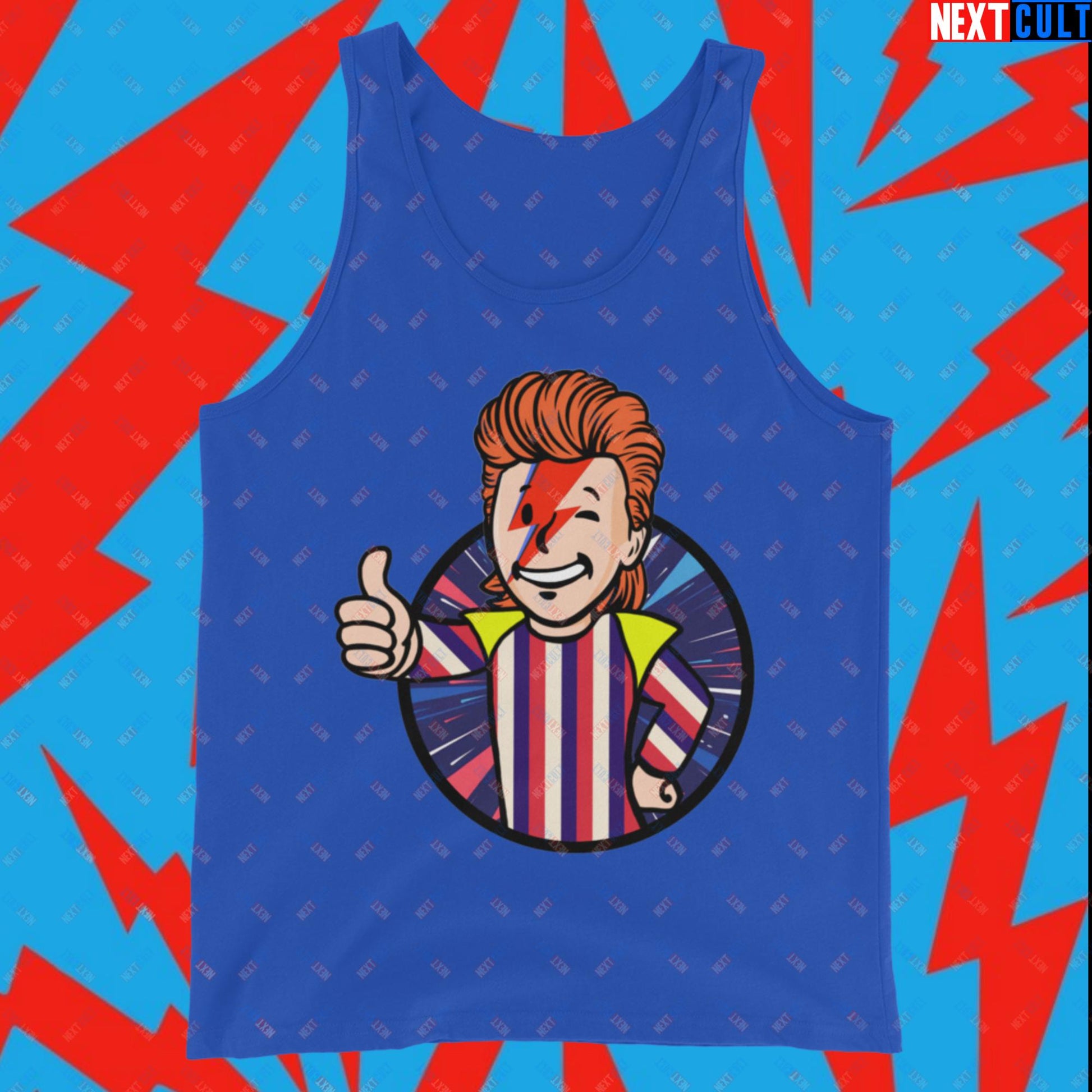 Rebel Boy David Bowie Music Vault Boy Fallout Funny Meme Cartoon Mashup Tank Top True Royal Tank Tops David Bowie Fallout Music Vault Boy Next Cult Brand