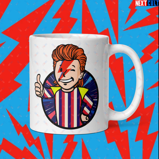 Rebel Boy David Bowie Music Vault Boy Fallout Funny Meme Cartoon Mashup White glossy mug Default Title Mugs David Bowie Fallout Music Vault Boy Next Cult Brand