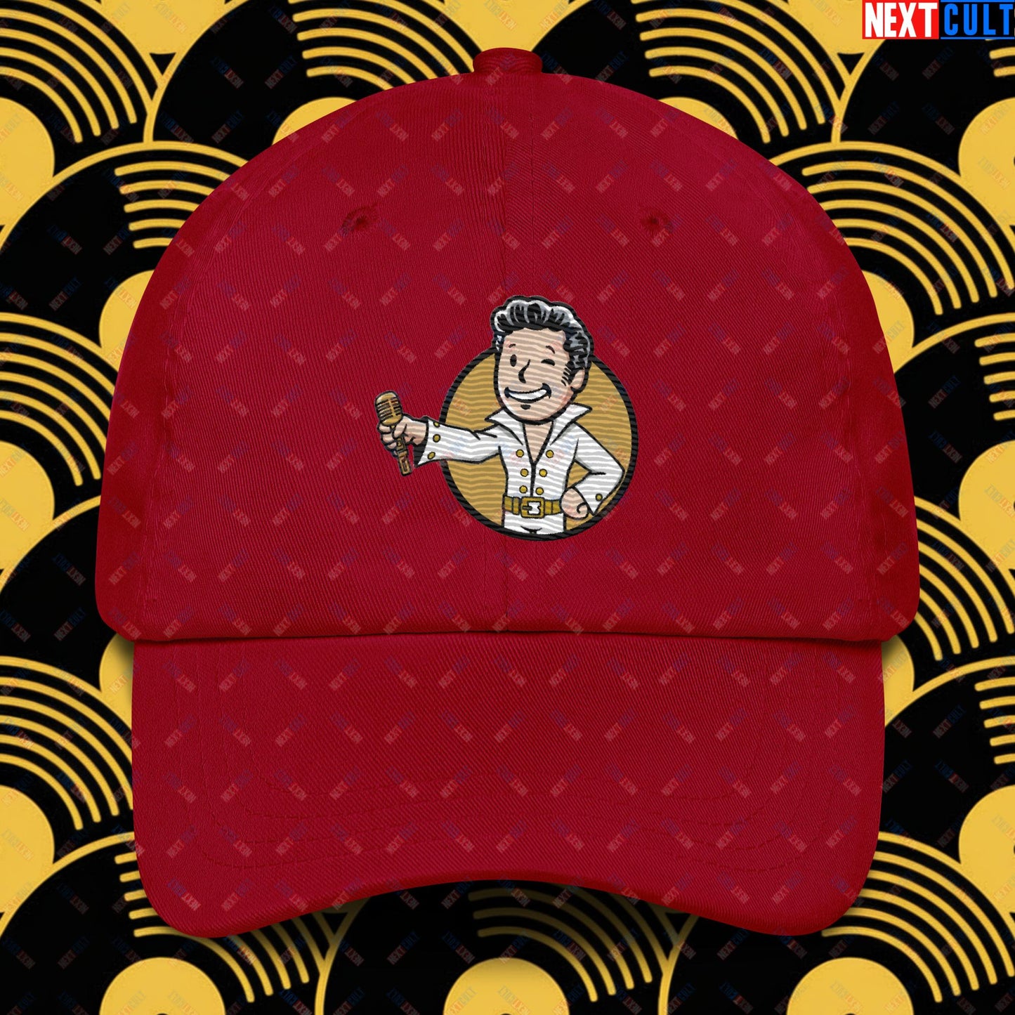 Rock 'n' Roll Boy Elvis Presley Music Vault Boy Fallout Funny Meme Cartoon Mashup Dad hat Cranberry Hats Elvis Presley Fallout Music Vault Boy Next Cult Brand