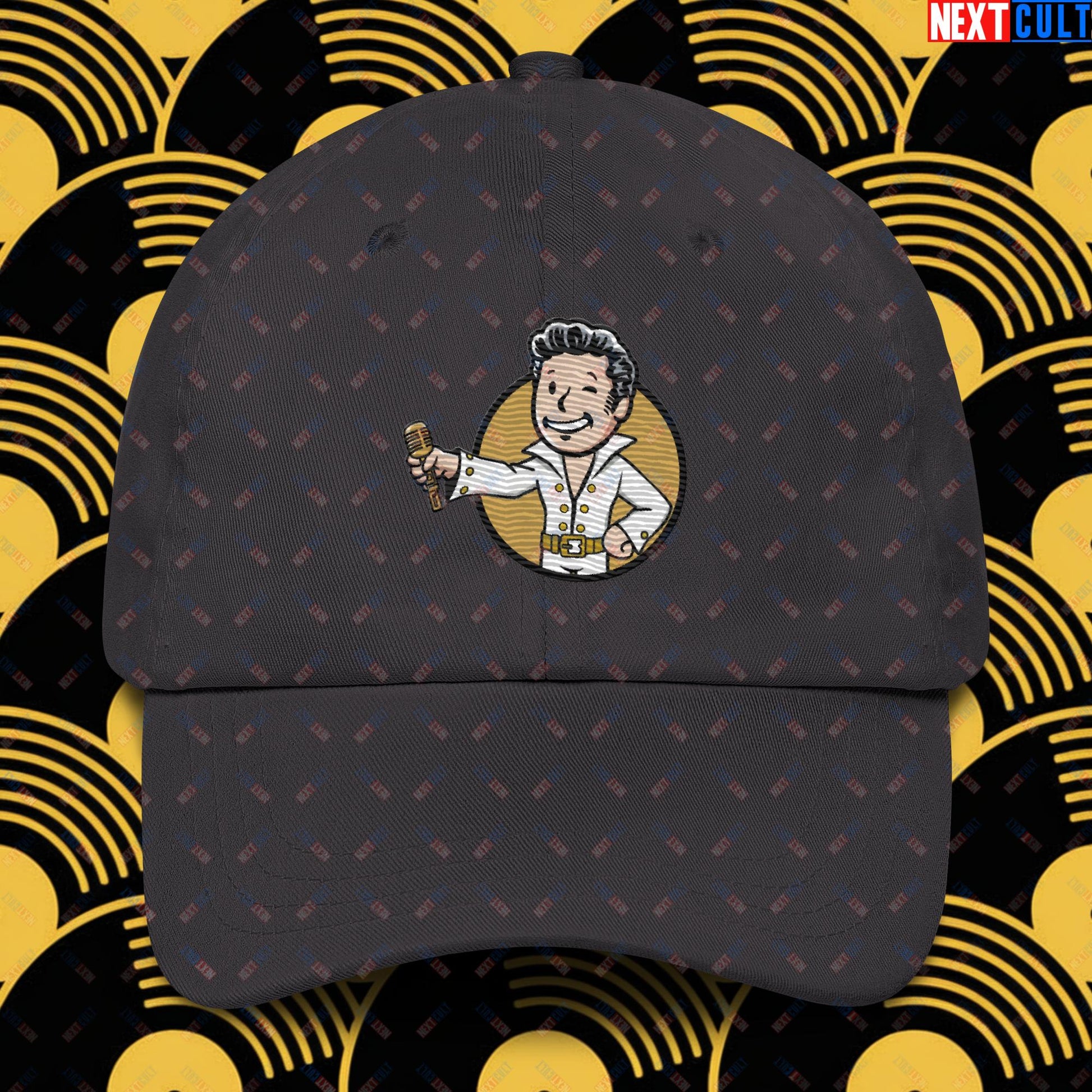 Rock 'n' Roll Boy Elvis Presley Music Vault Boy Fallout Funny Meme Cartoon Mashup Dad hat Next Cult Brand