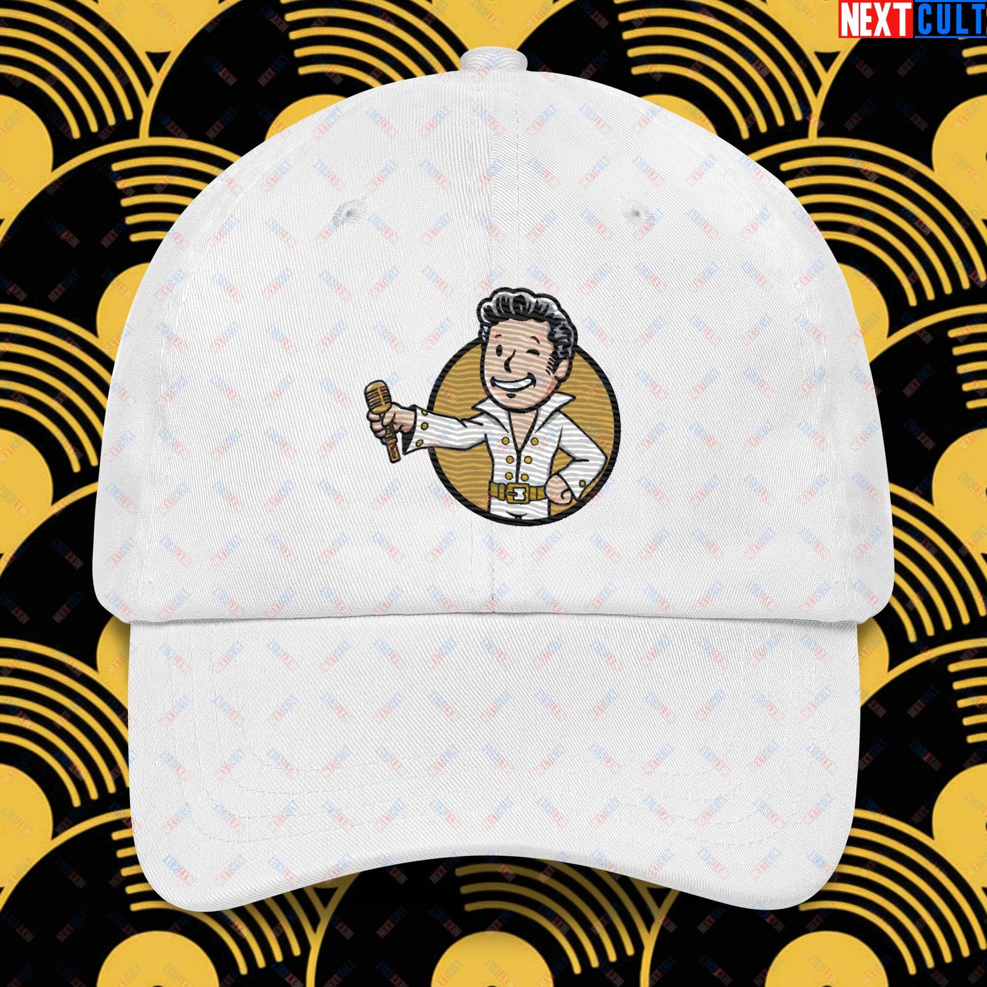 Rock 'n' Roll Boy Elvis Presley Music Vault Boy Fallout Funny Meme Cartoon Mashup Dad hat Next Cult Brand