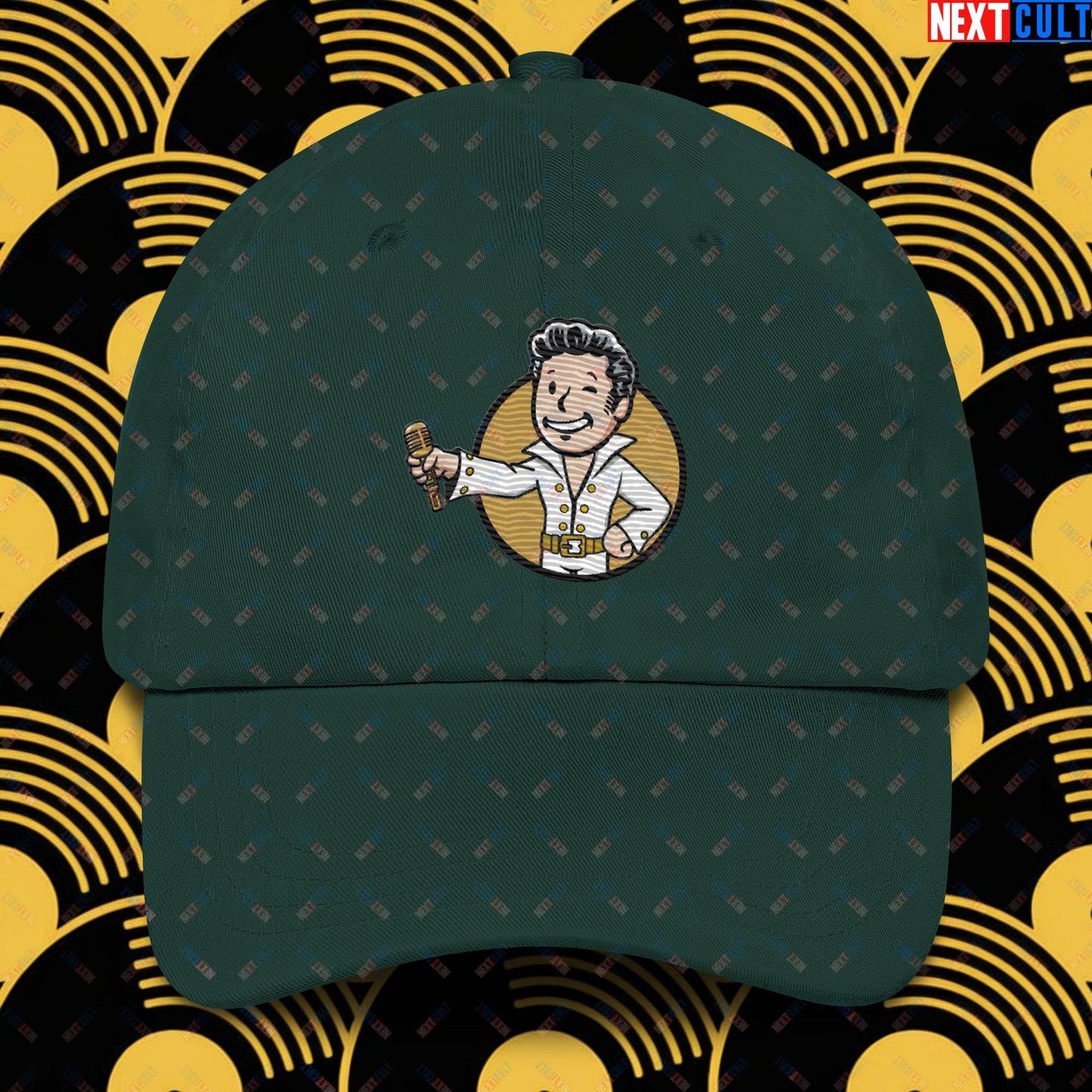 Rock 'n' Roll Boy Elvis Presley Music Vault Boy Fallout Funny Meme Cartoon Mashup Dad hat Spruce Hats Elvis Presley Fallout Music Vault Boy Next Cult Brand