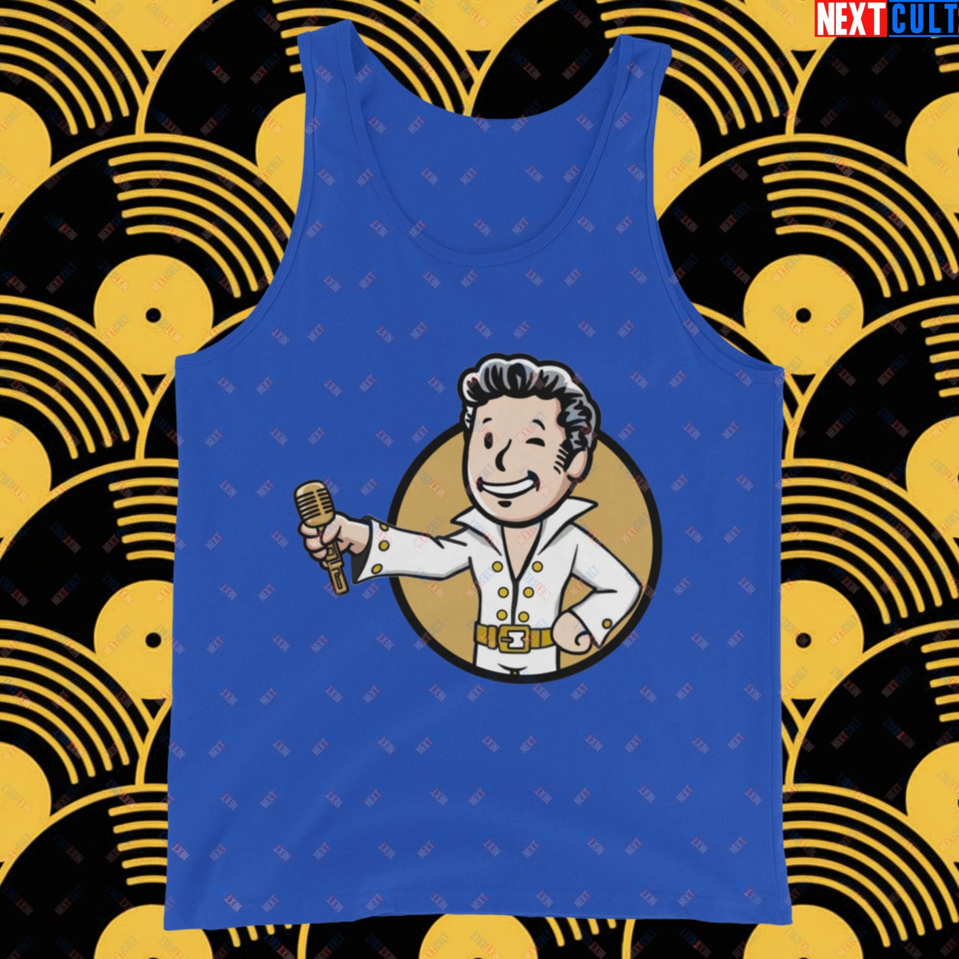 Rock 'n' Roll Boy Elvis Presley Music Vault Boy Fallout Funny Meme Cartoon Mashup Tank Top True Royal Tank Tops Elvis Presley Fallout Music Vault Boy Next Cult Brand