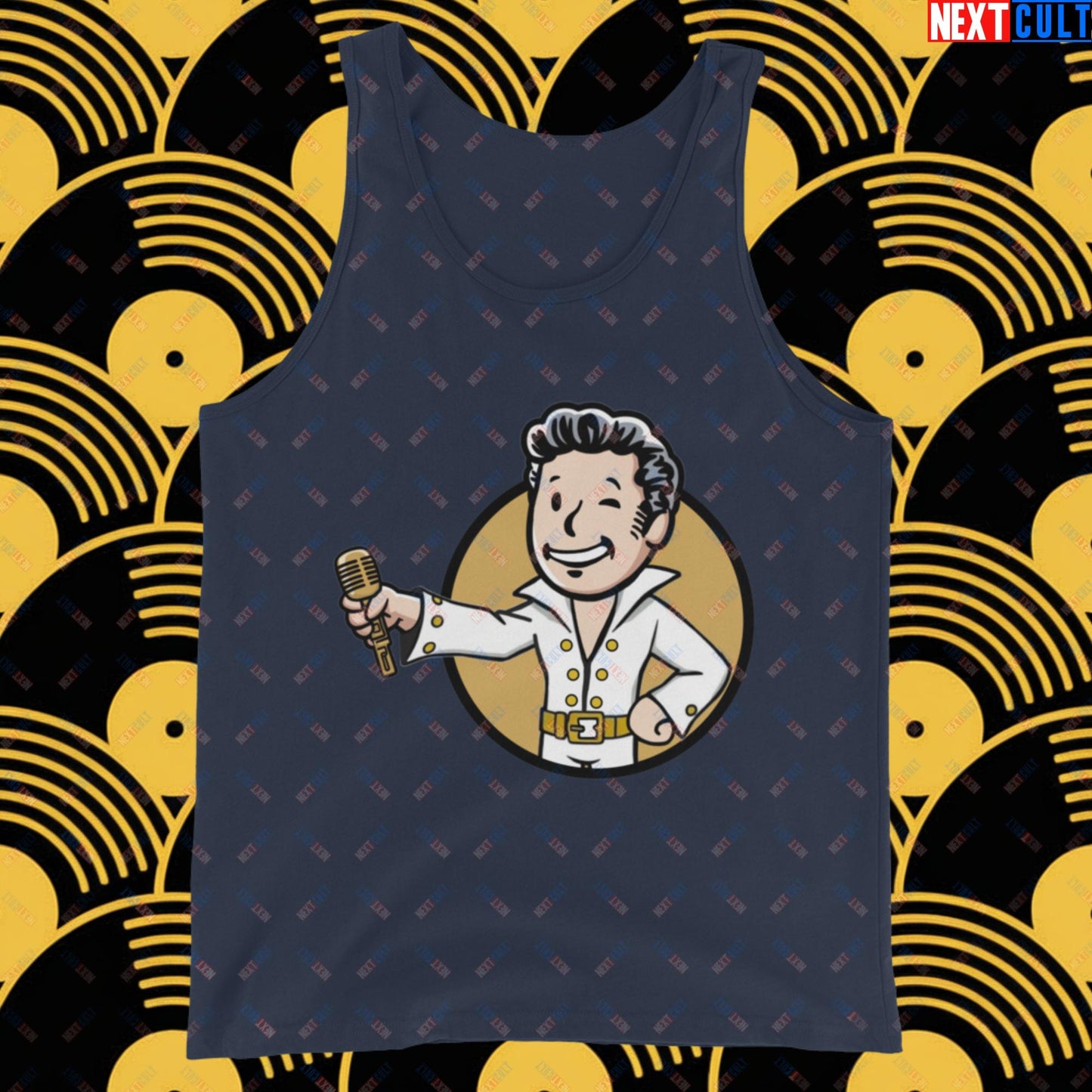 Rock 'n' Roll Boy Elvis Presley Music Vault Boy Fallout Funny Meme Cartoon Mashup Tank Top Next Cult Brand