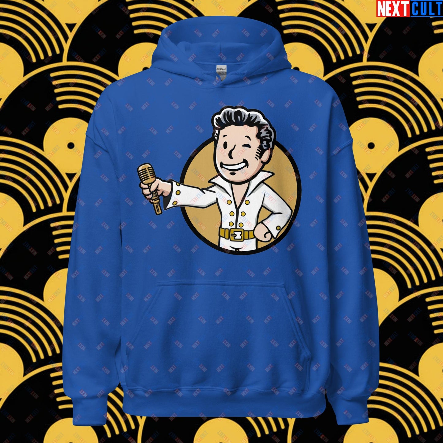 Rock 'n' Roll Boy Elvis Presley Music Vault Boy Fallout Funny Meme Cartoon Mashup Unisex Hoodie Royal Hoodies Elvis Presley Fallout Music Vault Boy Next Cult Brand