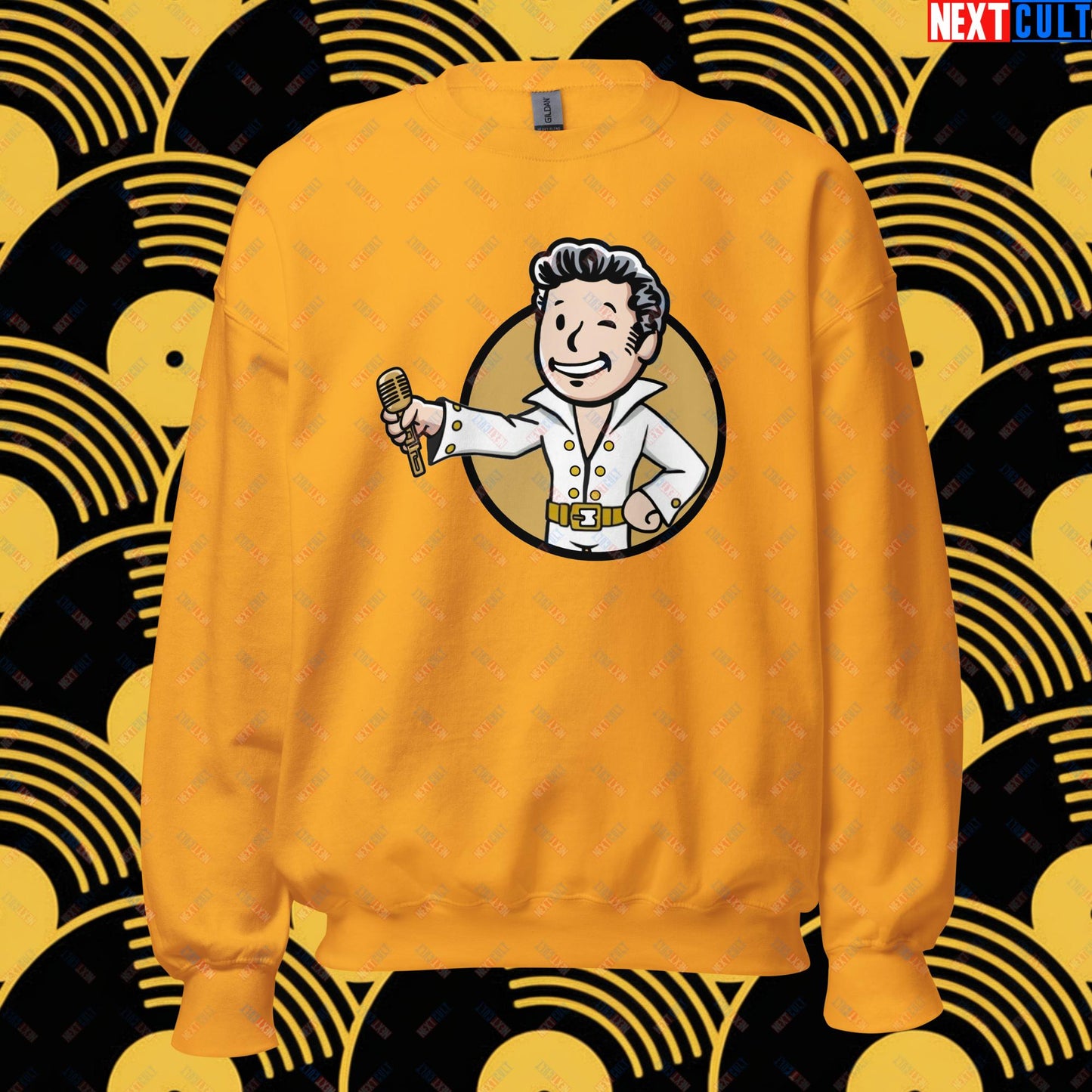 Rock 'n' Roll Boy Elvis Presley Music Vault Boy Fallout Funny Meme Cartoon Mashup Unisex Sweatshirt Next Cult Brand