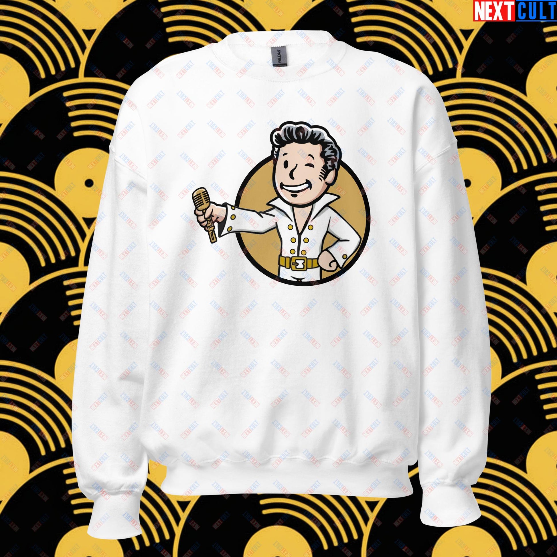 Rock 'n' Roll Boy Elvis Presley Music Vault Boy Fallout Funny Meme Cartoon Mashup Unisex Sweatshirt Next Cult Brand