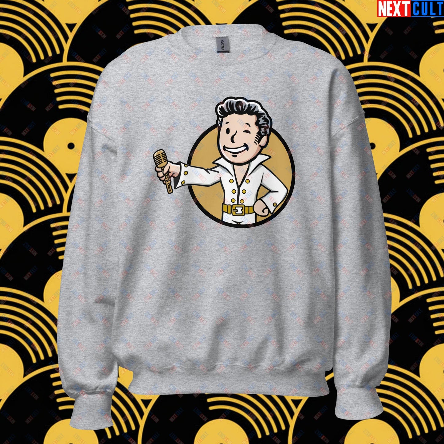 Rock 'n' Roll Boy Elvis Presley Music Vault Boy Fallout Funny Meme Cartoon Mashup Unisex Sweatshirt Next Cult Brand