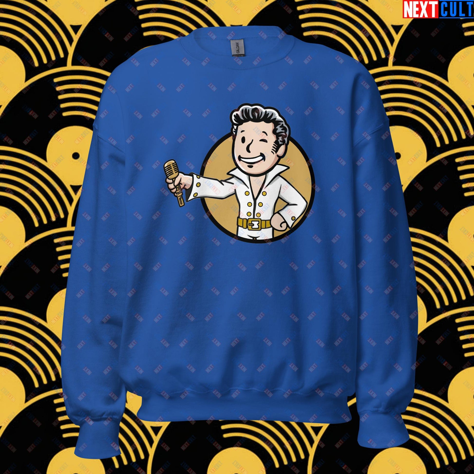 Rock 'n' Roll Boy Elvis Presley Music Vault Boy Fallout Funny Meme Cartoon Mashup Unisex Sweatshirt Royal Sweatshirts Elvis Presley Fallout Music Vault Boy Next Cult Brand