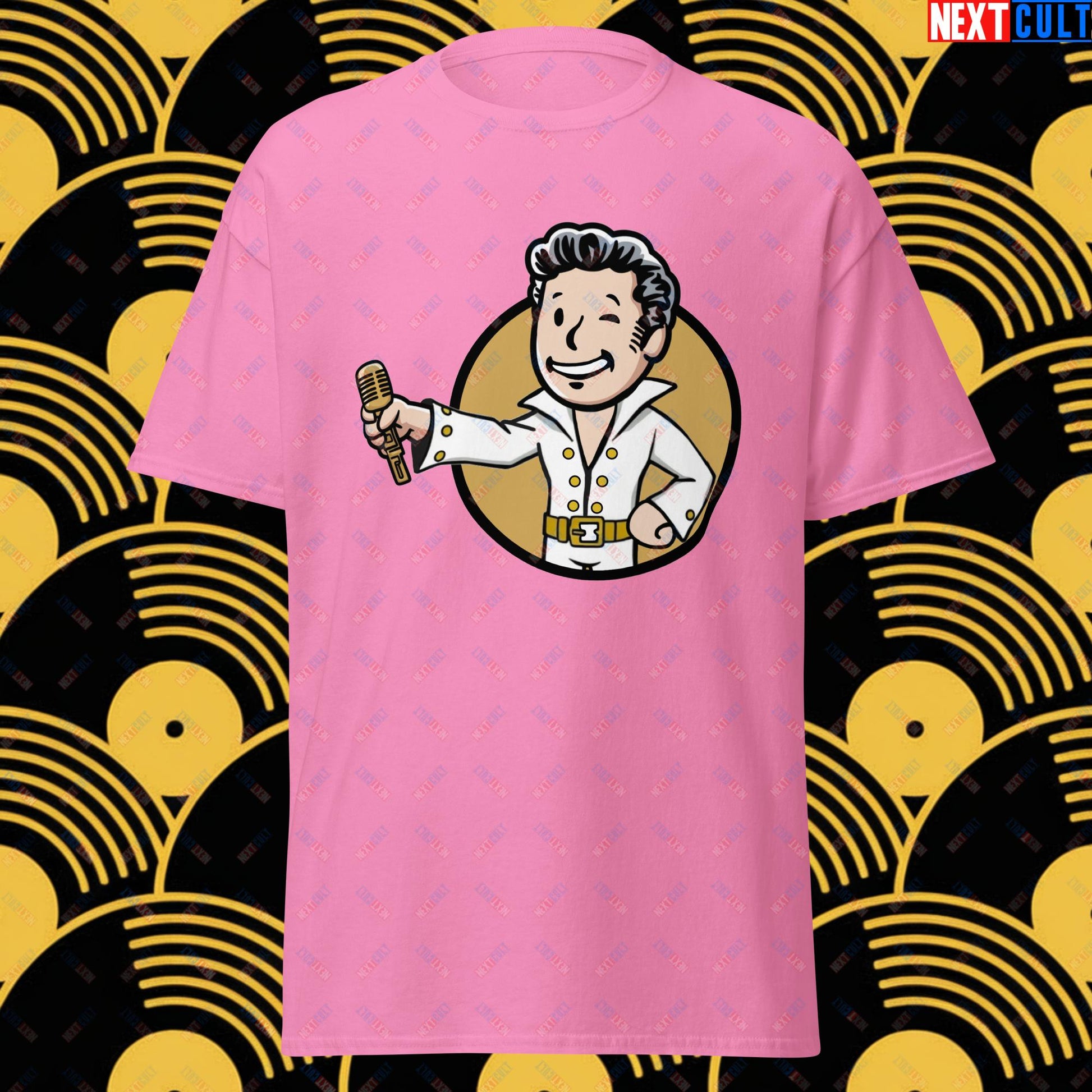 Rock 'n' Roll Boy Elvis Presley Music Vault Boy Fallout Funny Meme Cartoon Mashup Unisex tee Azalea T-shirts Elvis Presley Fallout Music Vault Boy Next Cult Brand