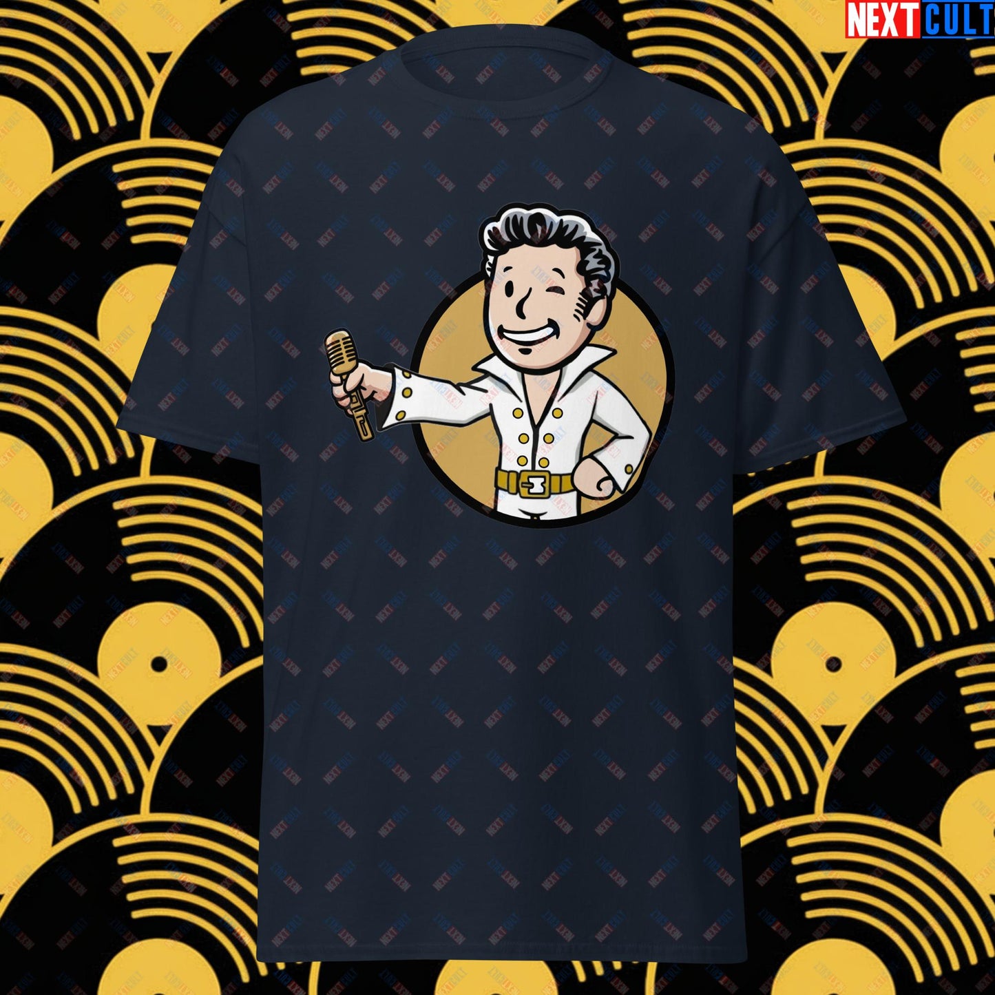 Rock 'n' Roll Boy Elvis Presley Music Vault Boy Fallout Funny Meme Cartoon Mashup Unisex tee Next Cult Brand