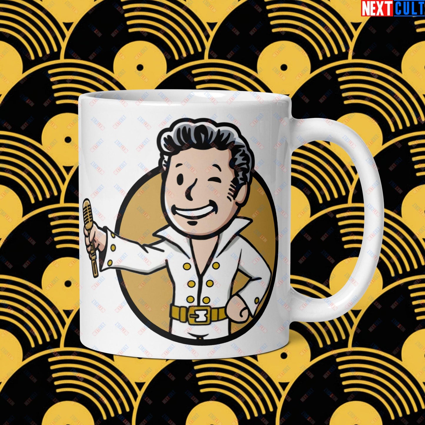 Rock 'n' Roll Boy Elvis Presley Music Vault Boy Fallout Funny Meme Cartoon Mashup White glossy mug Default Title Mugs Elvis Presley Fallout Music Vault Boy Next Cult Brand