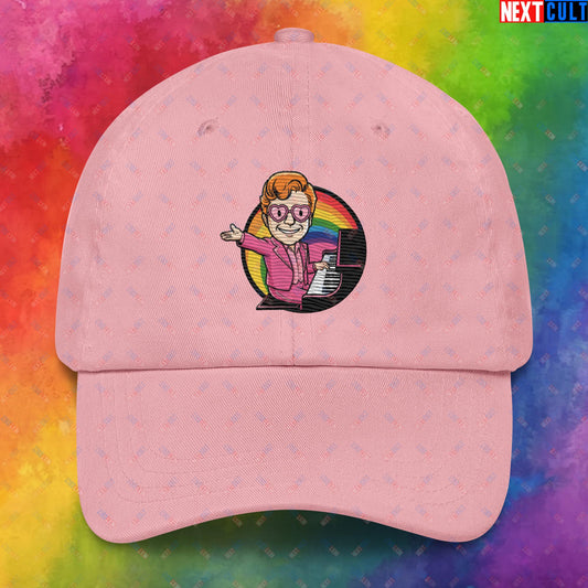 Rocket Boy Elton John Music Vault Boy Fallout Funny Meme Cartoon Mashup Dad hat Pink Hats Elton John Fallout Music Vault Boy Next Cult Brand