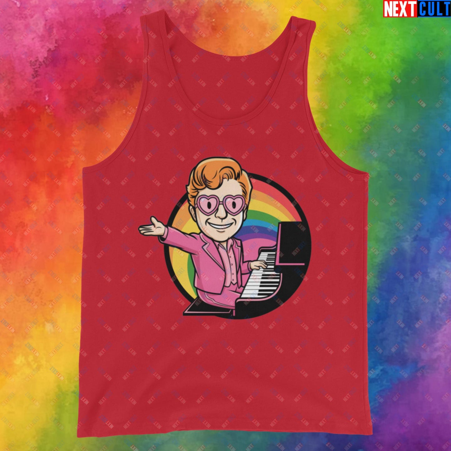 Rocket Boy Elton John Music Vault Boy Fallout Funny Meme Cartoon Mashup Tank Top Red Tank Tops Elton John Fallout Music Vault Boy Next Cult Brand