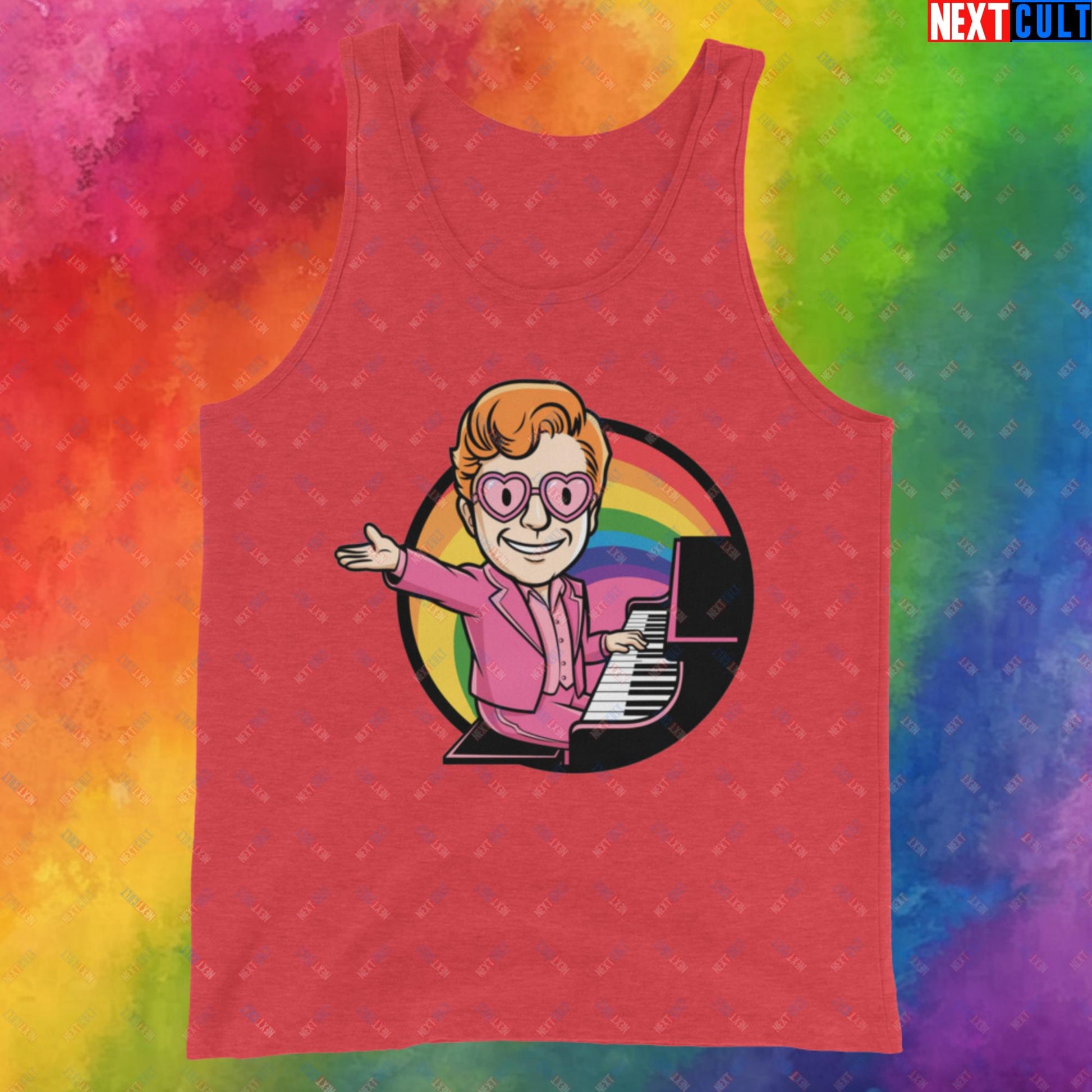 Rocket Boy Elton John Music Vault Boy Fallout Funny Meme Cartoon Mashup Tank Top Red Triblend Tank Tops Elton John Fallout Music Vault Boy Next Cult Brand