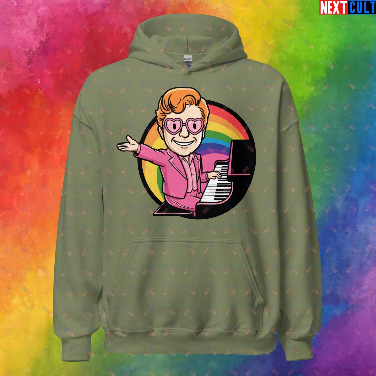 Rocket Boy Elton John Music Vault Boy Fallout Funny Meme Cartoon Mashup Unisex Hoodie Military Green Hoodies Elton John Fallout Music Vault Boy Next Cult Brand