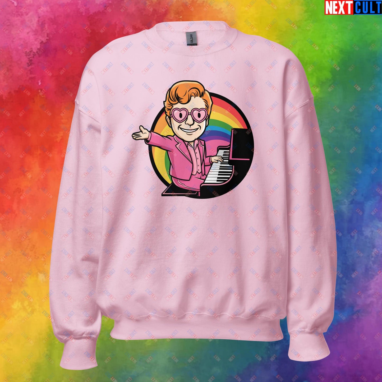 Rocket Boy Elton John Music Vault Boy Fallout Funny Meme Cartoon Mashup Unisex Sweatshirt Light Pink Sweatshirts Elton John Fallout Music Vault Boy Next Cult Brand