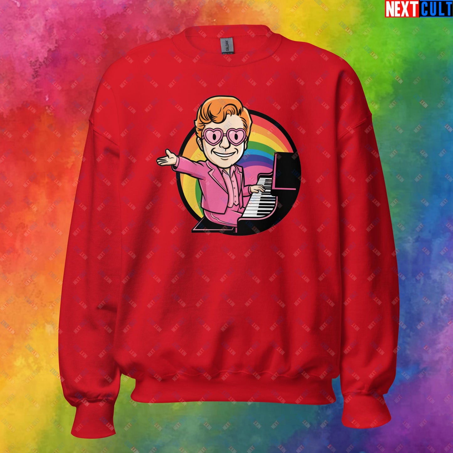 Rocket Boy Elton John Music Vault Boy Fallout Funny Meme Cartoon Mashup Unisex Sweatshirt Red Sweatshirts Elton John Fallout Music Vault Boy Next Cult Brand