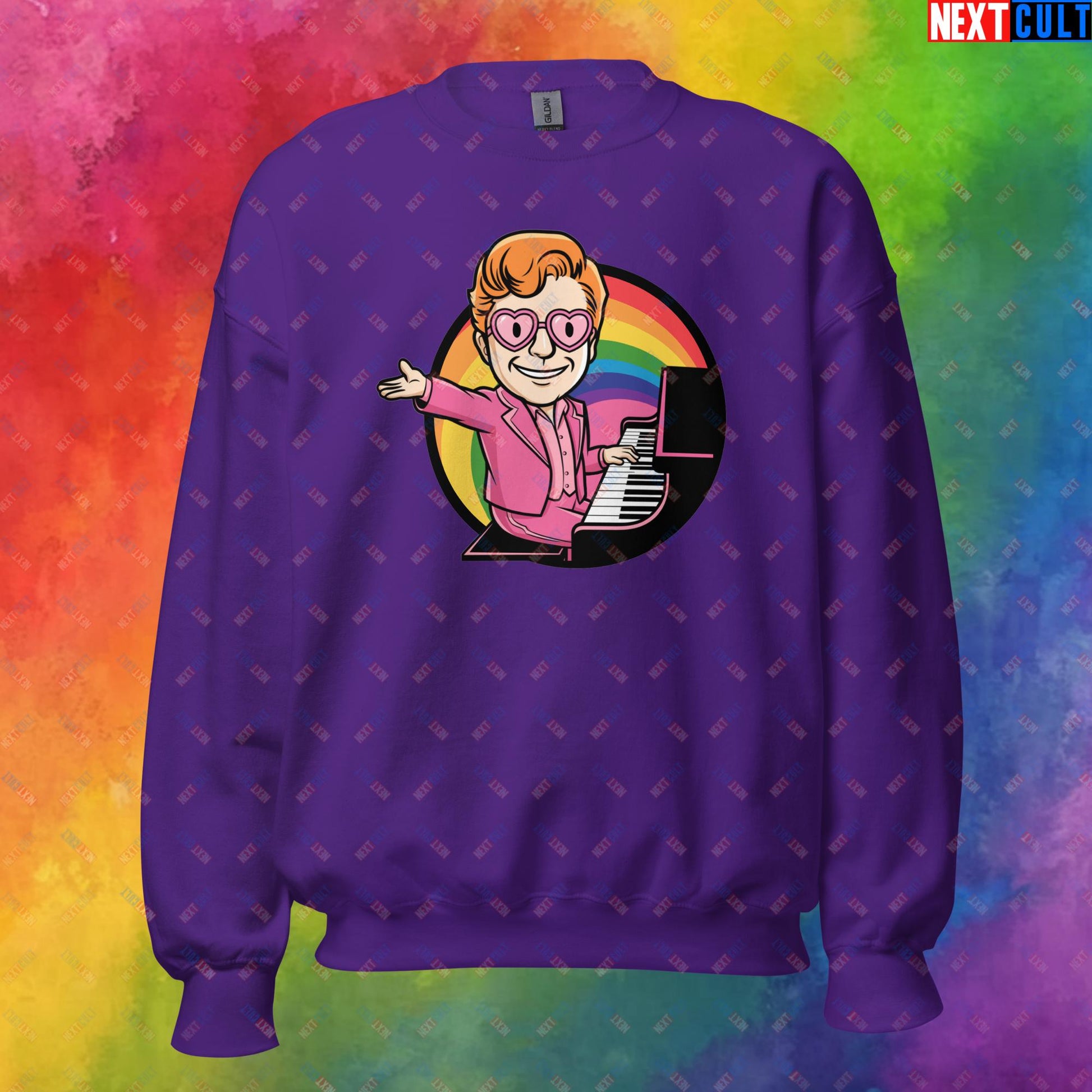 Rocket Boy Elton John Music Vault Boy Fallout Funny Meme Cartoon Mashup Unisex Sweatshirt Purple Sweatshirts Elton John Fallout Music Vault Boy Next Cult Brand