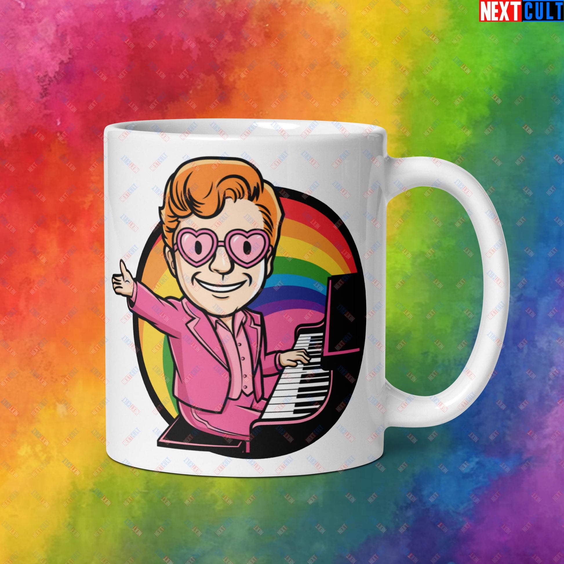 Rocket Boy Elton John Music Vault Boy Fallout Funny Meme Cartoon Mashup White glossy mug Default Title Mugs Elton John Fallout Music Vault Boy Next Cult Brand