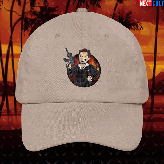 Say Hello To My Little Friend Tony Montana Scarface Vault Boy Fallout Funny Meme Cartoon Mashup Dad hat Next Cult Brand