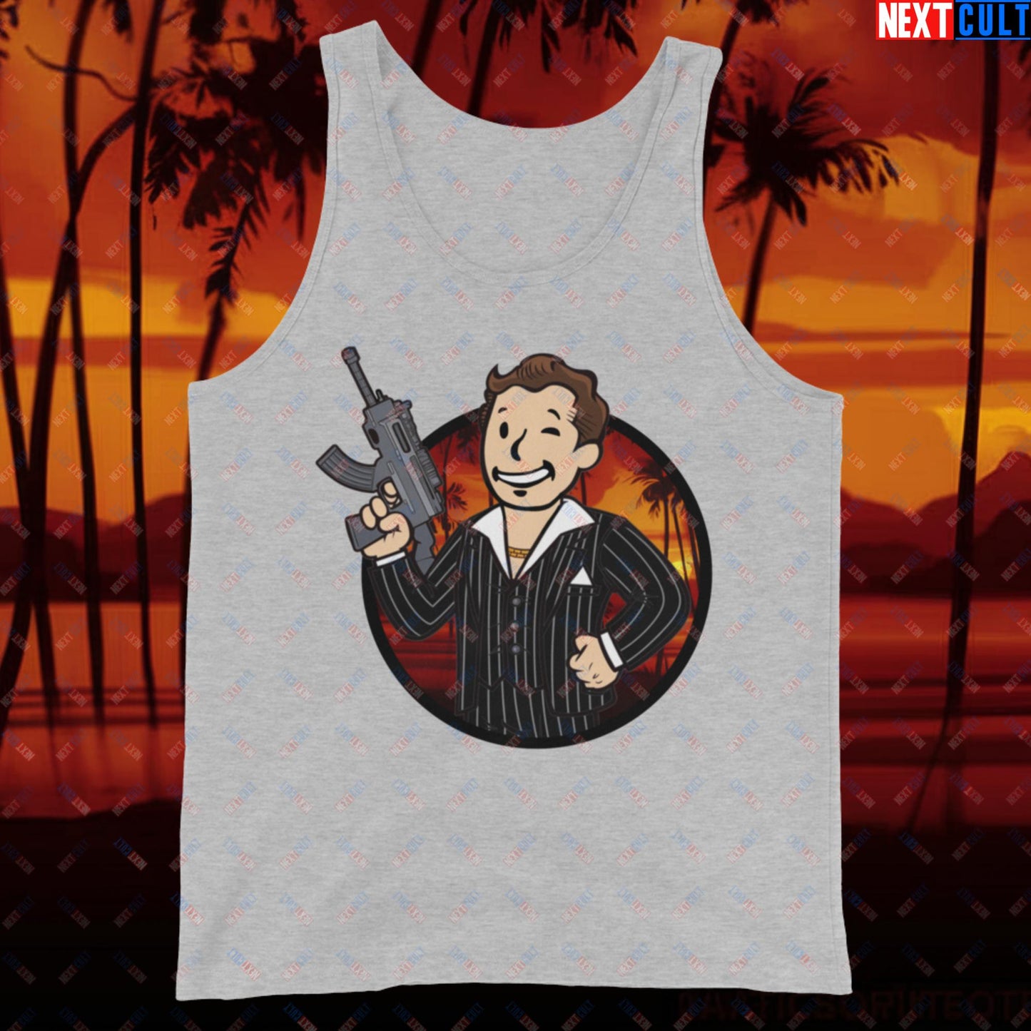 Say Hello To My Little Friend Tony Montana Scarface Vault Boy Fallout Funny Meme Cartoon Mashup Tank Top Next Cult Brand