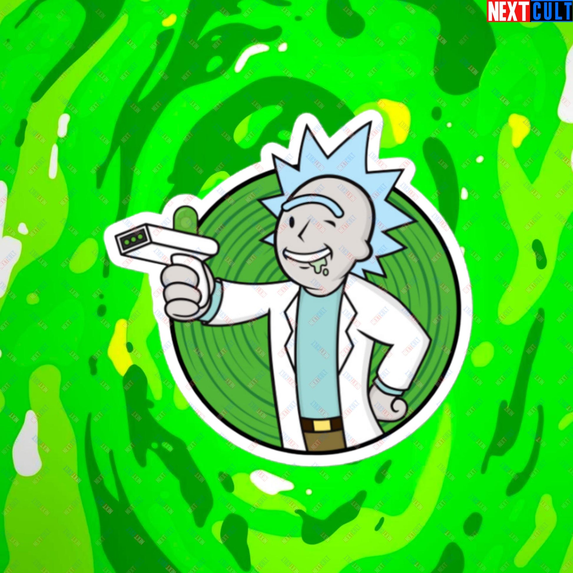 Science Boy Rick and Morty Vault Boy Fallout Funny Meme Cartoon Mashup Bubble-free stickers 4″×4″ Stickers Fallout Rick and Morty TV Shows Vault Boy Next Cult Brand