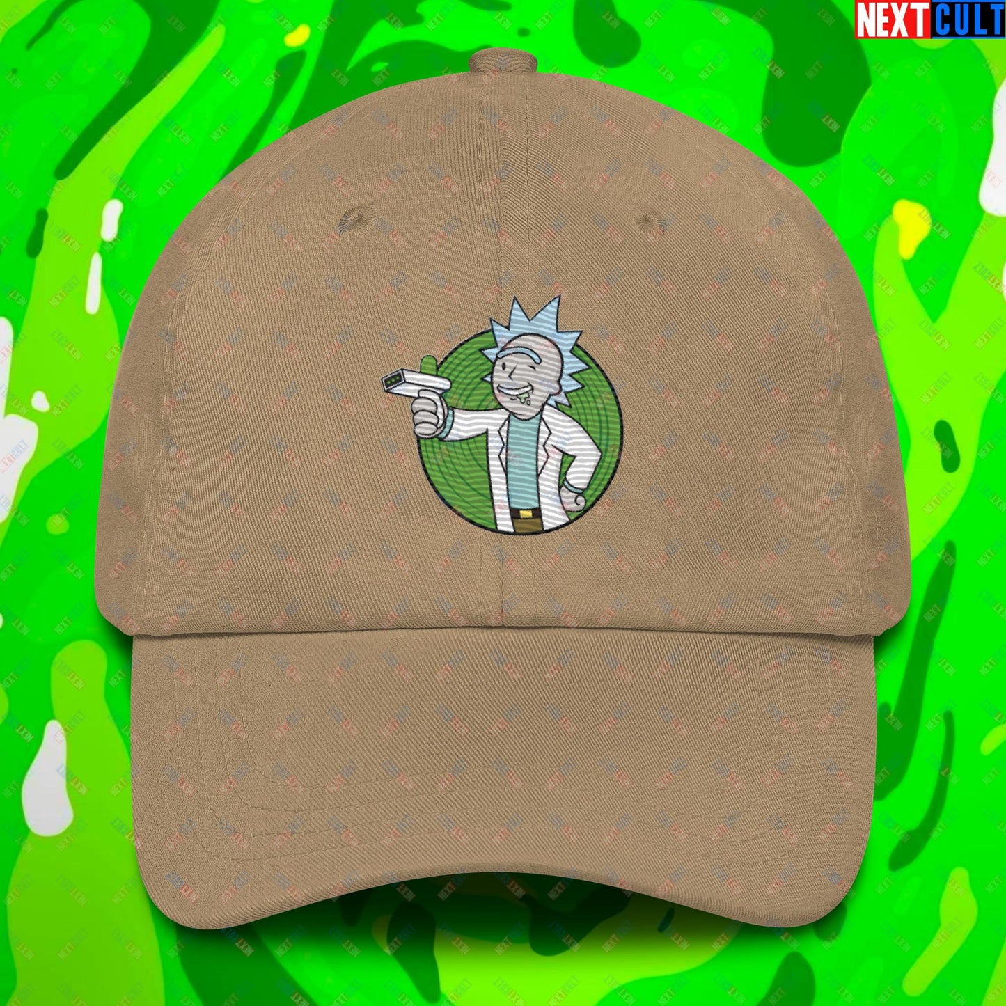 Science Boy Rick and Morty Vault Boy Fallout Funny Meme Cartoon Mashup Dad hat Khaki Hats Fallout Rick and Morty TV Shows Vault Boy Next Cult Brand