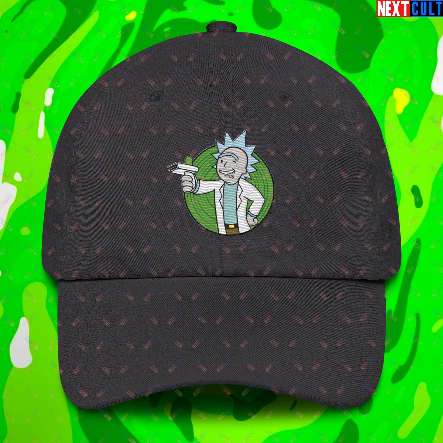 Science Boy Rick and Morty Vault Boy Fallout Funny Meme Cartoon Mashup Dad hat Dark Grey Hats Fallout Rick and Morty TV Shows Vault Boy Next Cult Brand