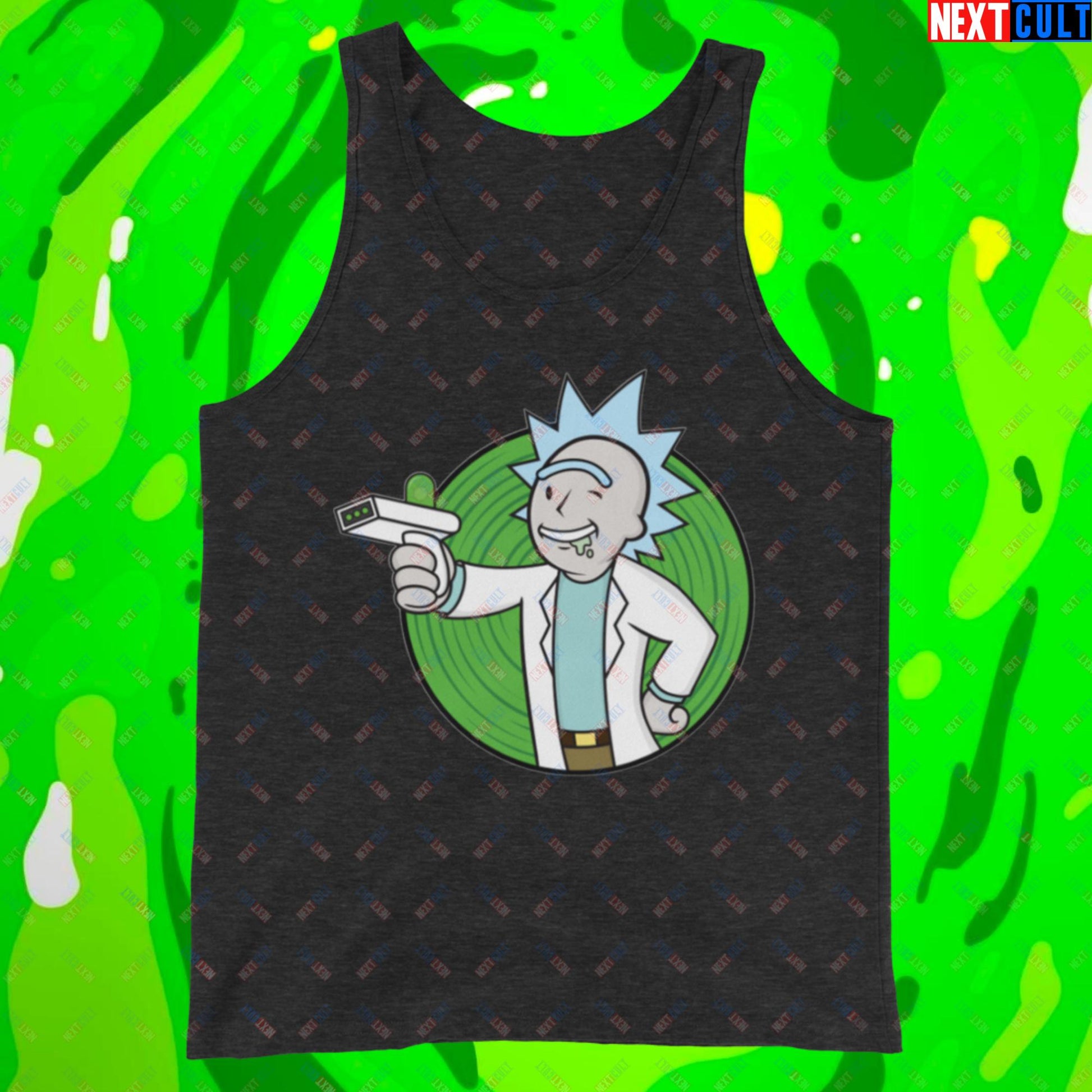 Science Boy Rick and Morty Vault Boy Fallout Funny Meme Cartoon Mashup Tank Top Charcoal-Black Triblend Tank Tops Fallout Rick and Morty TV Shows Vault Boy Next Cult Brand