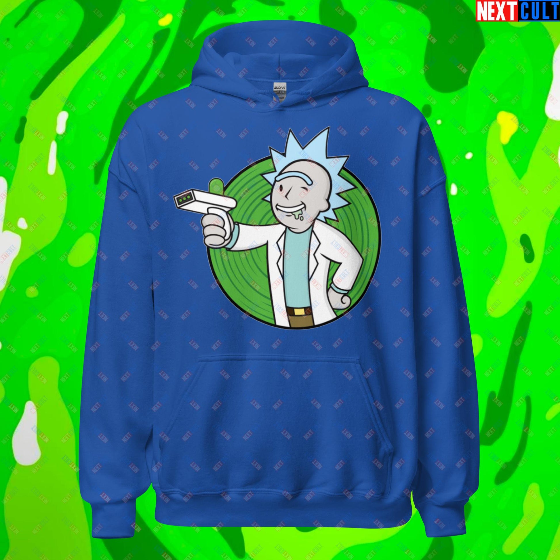 Science Boy Rick and Morty Vault Boy Fallout Funny Meme Cartoon Mashup Unisex Hoodie Royal Hoodies Fallout Rick and Morty TV Shows Vault Boy Next Cult Brand