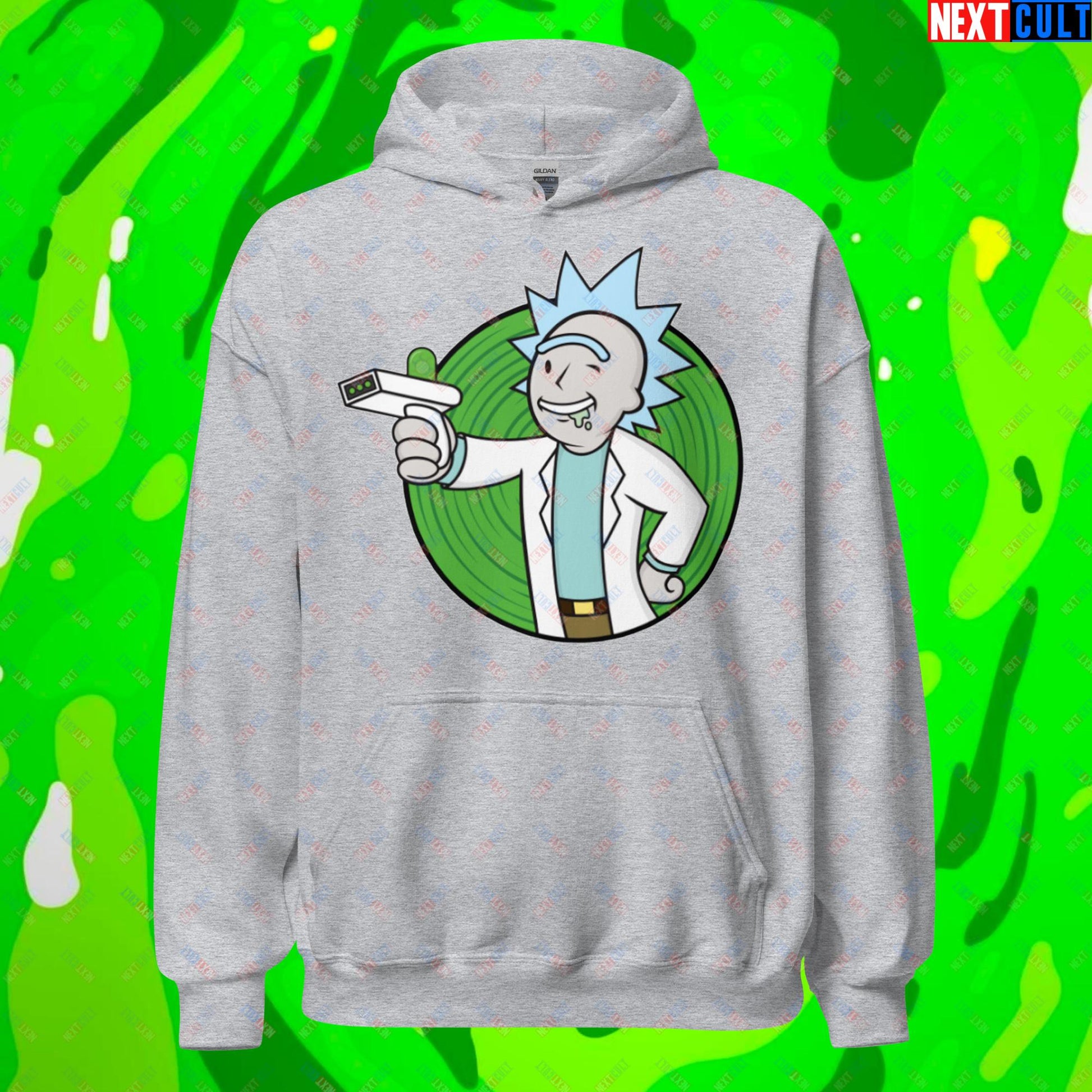 Science Boy Rick and Morty Vault Boy Fallout Funny Meme Cartoon Mashup Unisex Hoodie Sport Grey Hoodies Fallout Rick and Morty TV Shows Vault Boy Next Cult Brand