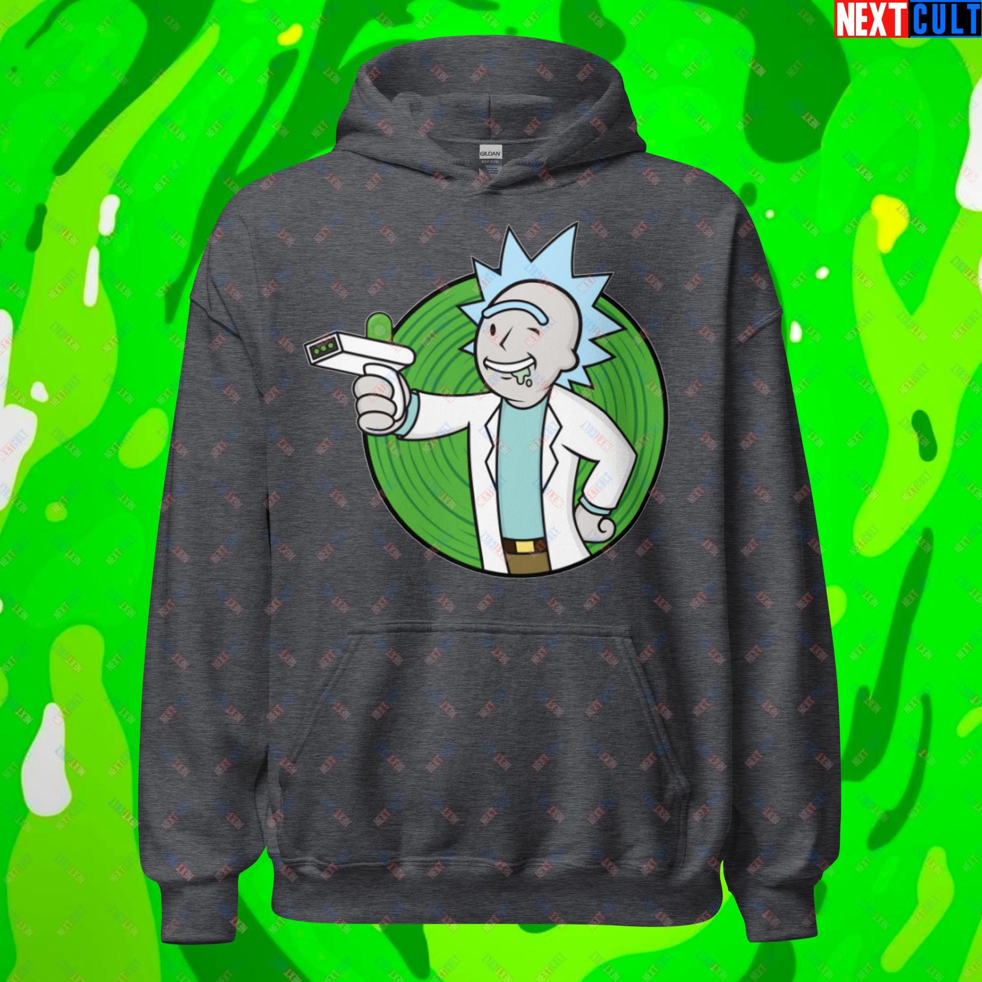 Science Boy Rick and Morty Vault Boy Fallout Funny Meme Cartoon Mashup Unisex Hoodie Dark Heather Hoodies Fallout Rick and Morty TV Shows Vault Boy Next Cult Brand