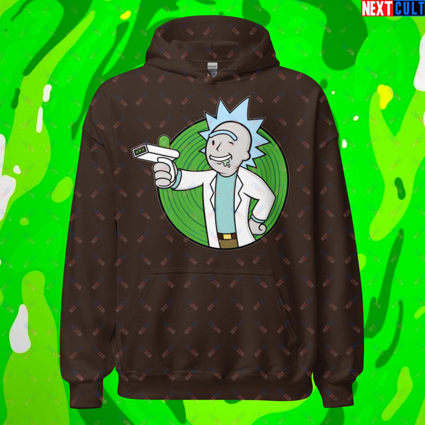 Science Boy Rick and Morty Vault Boy Fallout Funny Meme Cartoon Mashup Unisex Hoodie Dark Chocolate Hoodies Fallout Rick and Morty TV Shows Vault Boy Next Cult Brand