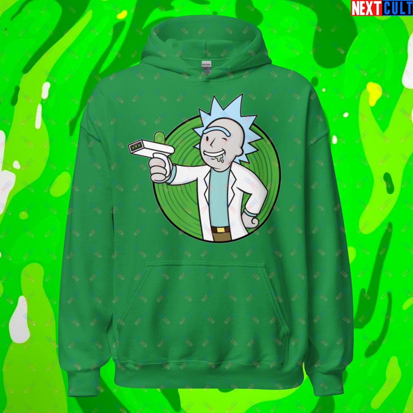 Science Boy Rick and Morty Vault Boy Fallout Funny Meme Cartoon Mashup Unisex Hoodie Irish Green Hoodies Fallout Rick and Morty TV Shows Vault Boy Next Cult Brand