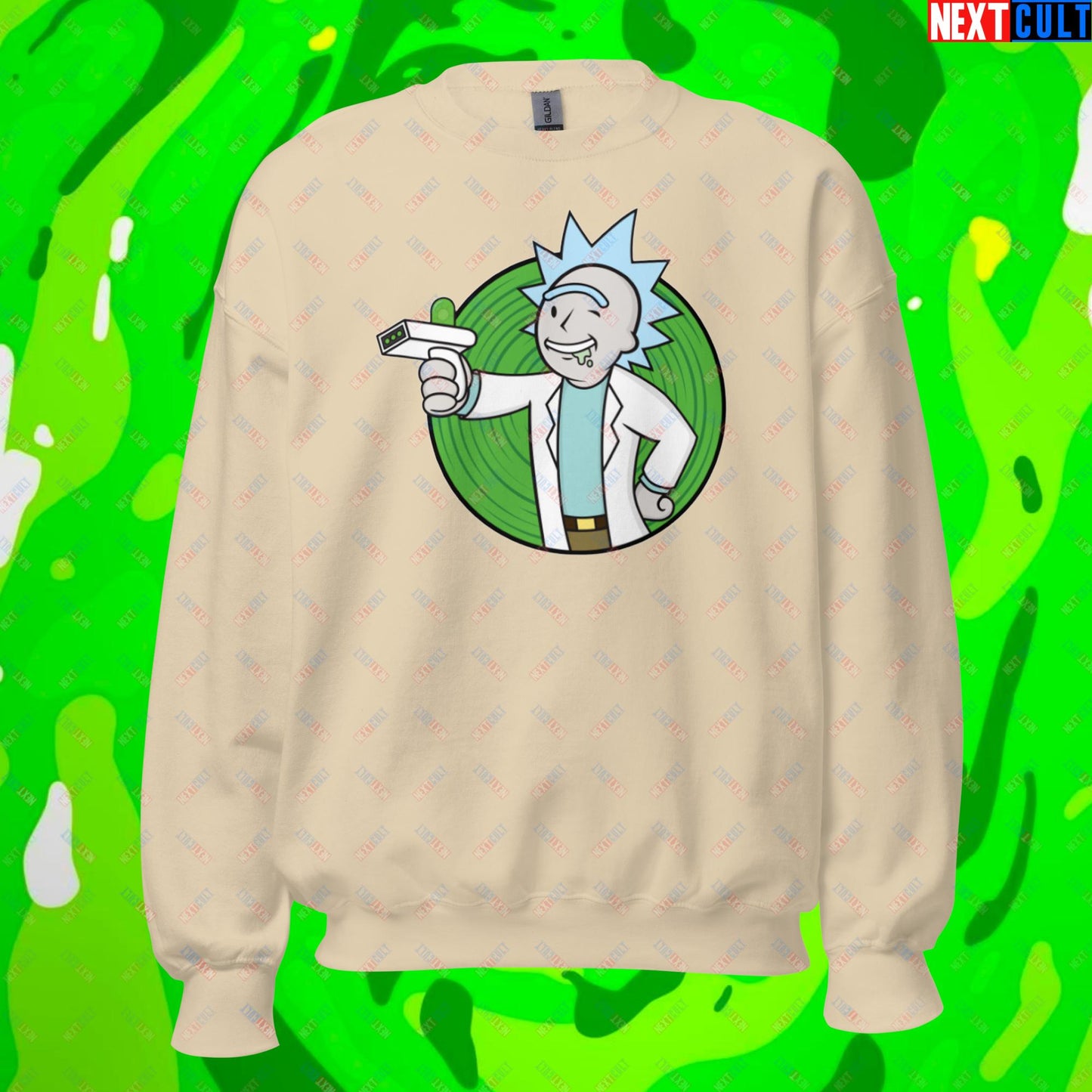 Science Boy Rick and Morty Vault Boy Fallout Funny Meme Cartoon Mashup Unisex Sweatshirt Sand Sweatshirts Fallout Rick and Morty TV Shows Vault Boy Next Cult Brand