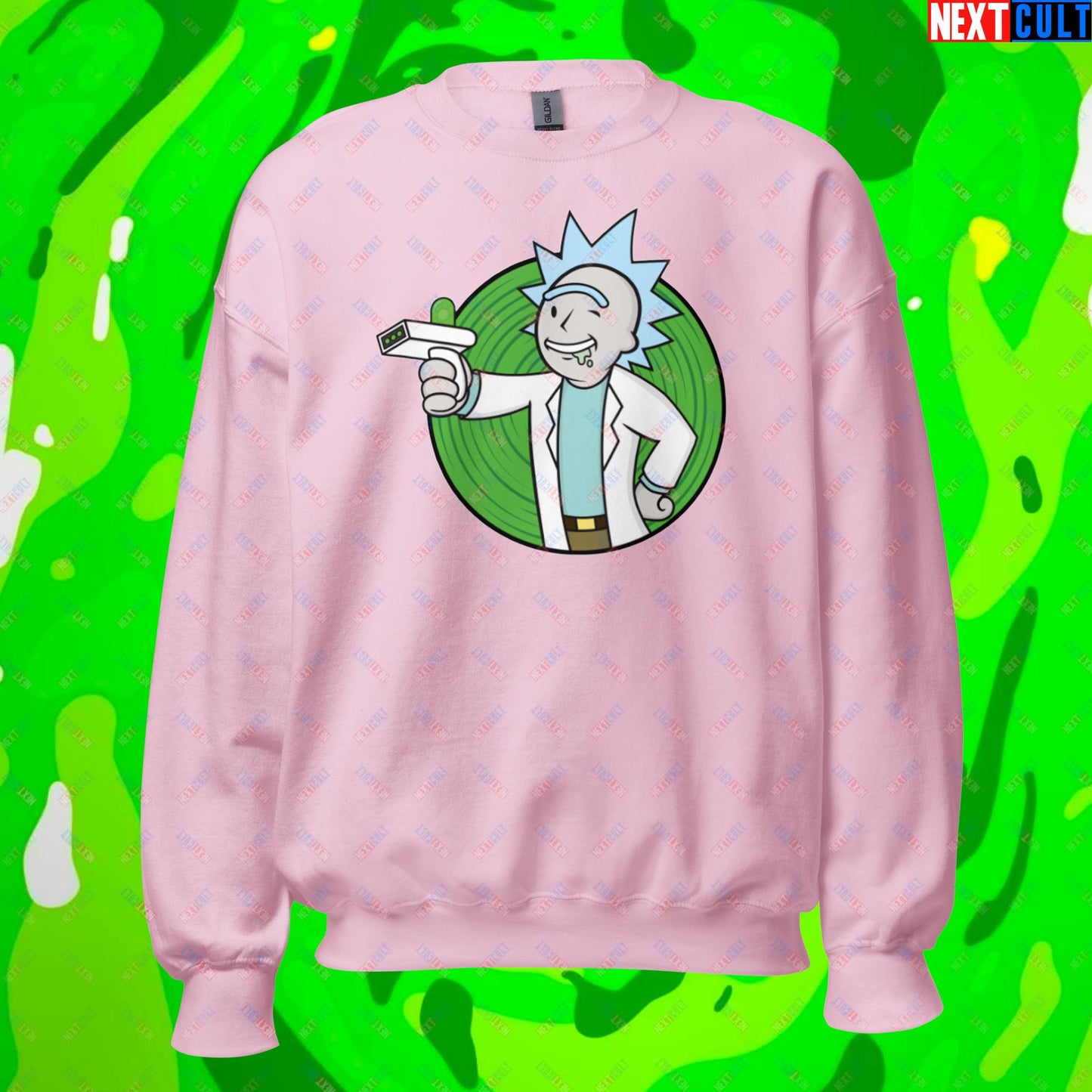 Science Boy Rick and Morty Vault Boy Fallout Funny Meme Cartoon Mashup Unisex Sweatshirt Light Pink Sweatshirts Fallout Rick and Morty TV Shows Vault Boy Next Cult Brand