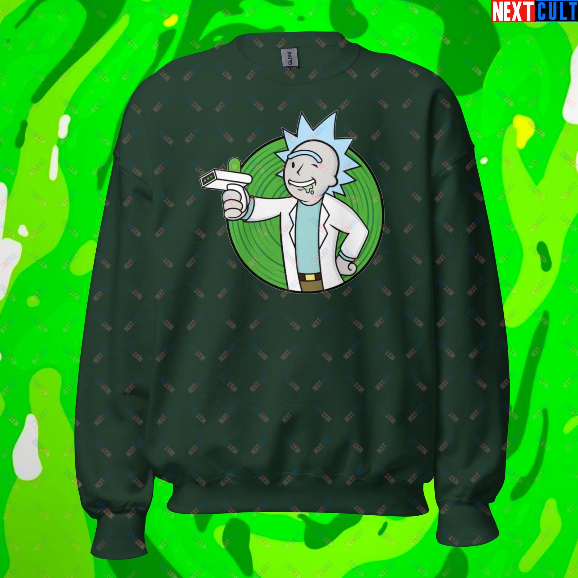 Science Boy Rick and Morty Vault Boy Fallout Funny Meme Cartoon Mashup Unisex Sweatshirt Forest Green Sweatshirts Fallout Rick and Morty TV Shows Vault Boy Next Cult Brand