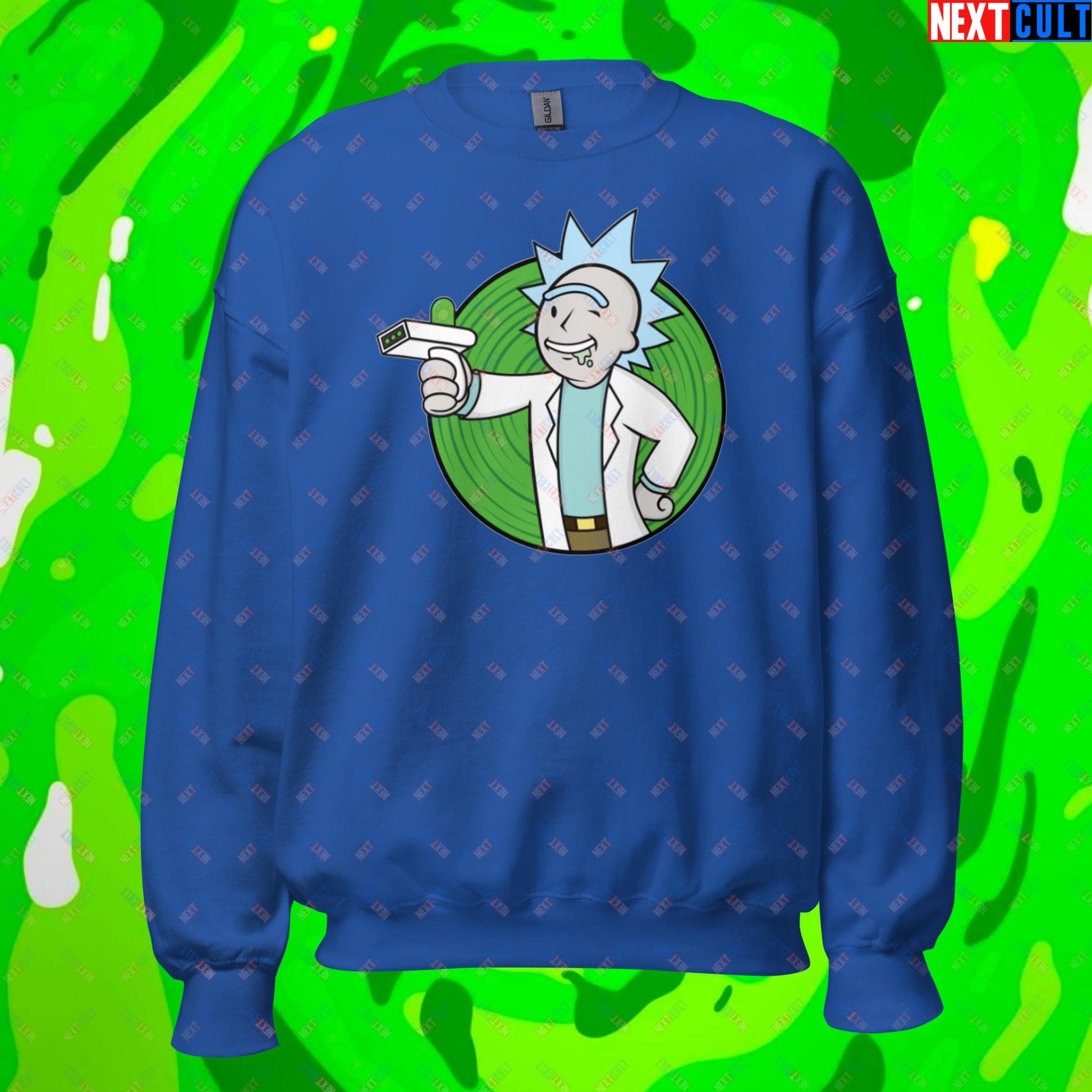 Science Boy Rick and Morty Vault Boy Fallout Funny Meme Cartoon Mashup Unisex Sweatshirt Royal Sweatshirts Fallout Rick and Morty TV Shows Vault Boy Next Cult Brand