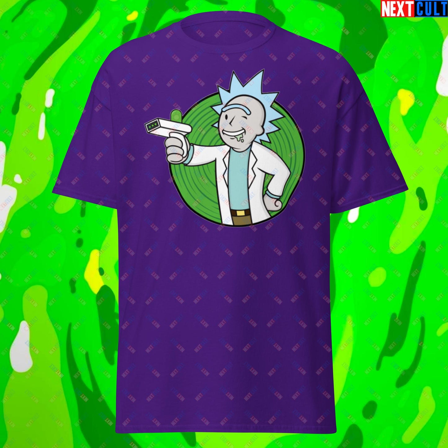 Science Boy Rick and Morty Vault Boy Fallout Funny Meme Cartoon Mashup Unisex classic tee Purple T-shirts Fallout Rick and Morty TV Shows Vault Boy Next Cult Brand