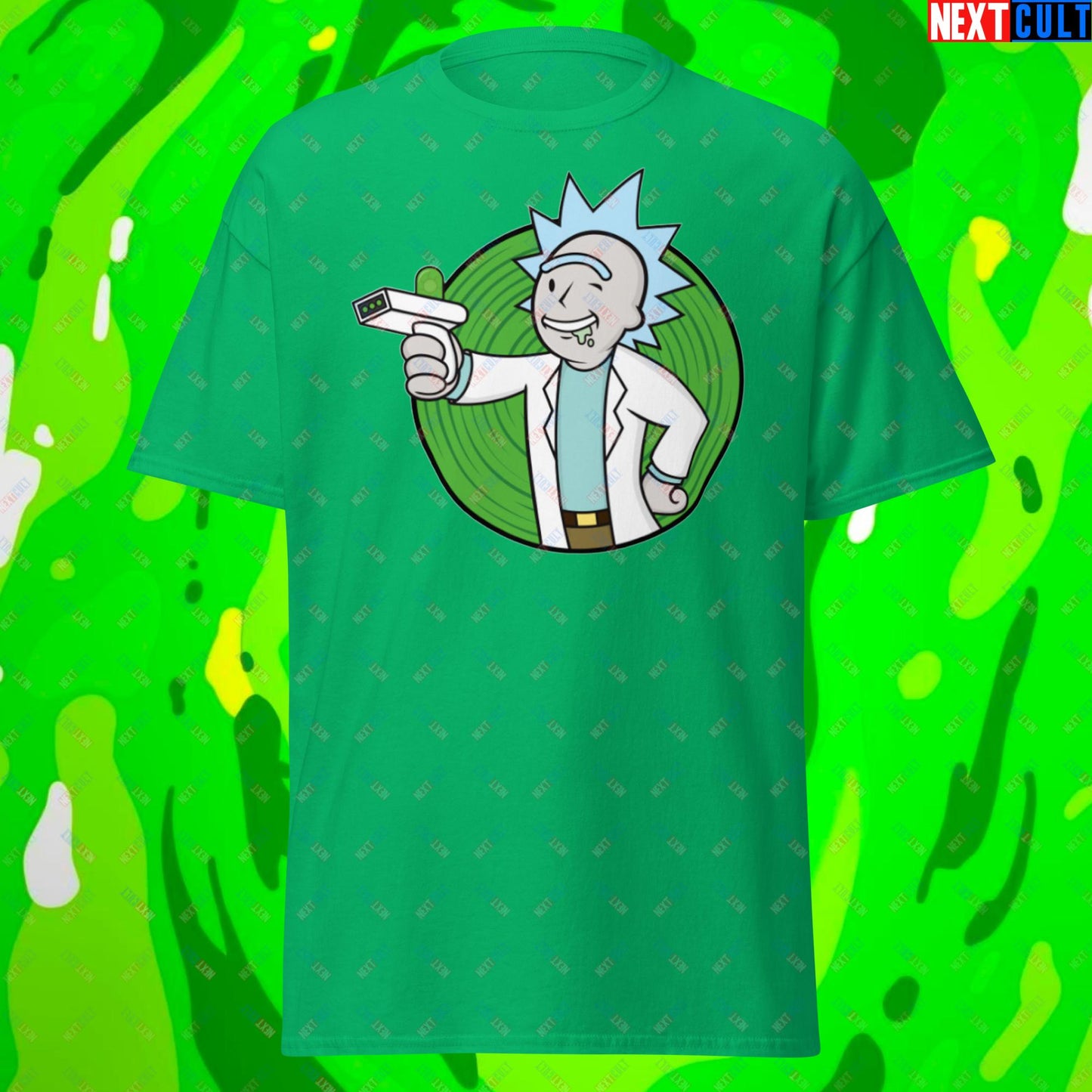 Science Boy Rick and Morty Vault Boy Fallout Funny Meme Cartoon Mashup Unisex classic tee Irish Green T-shirts Fallout Rick and Morty TV Shows Vault Boy Next Cult Brand